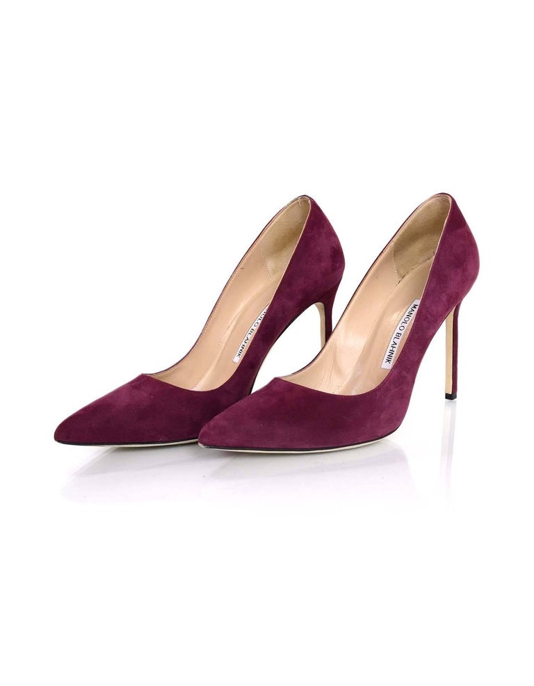 Manolo Blahnik Burgundy Suede BB Pumps Sz 38 with Box and DB For Sale ...