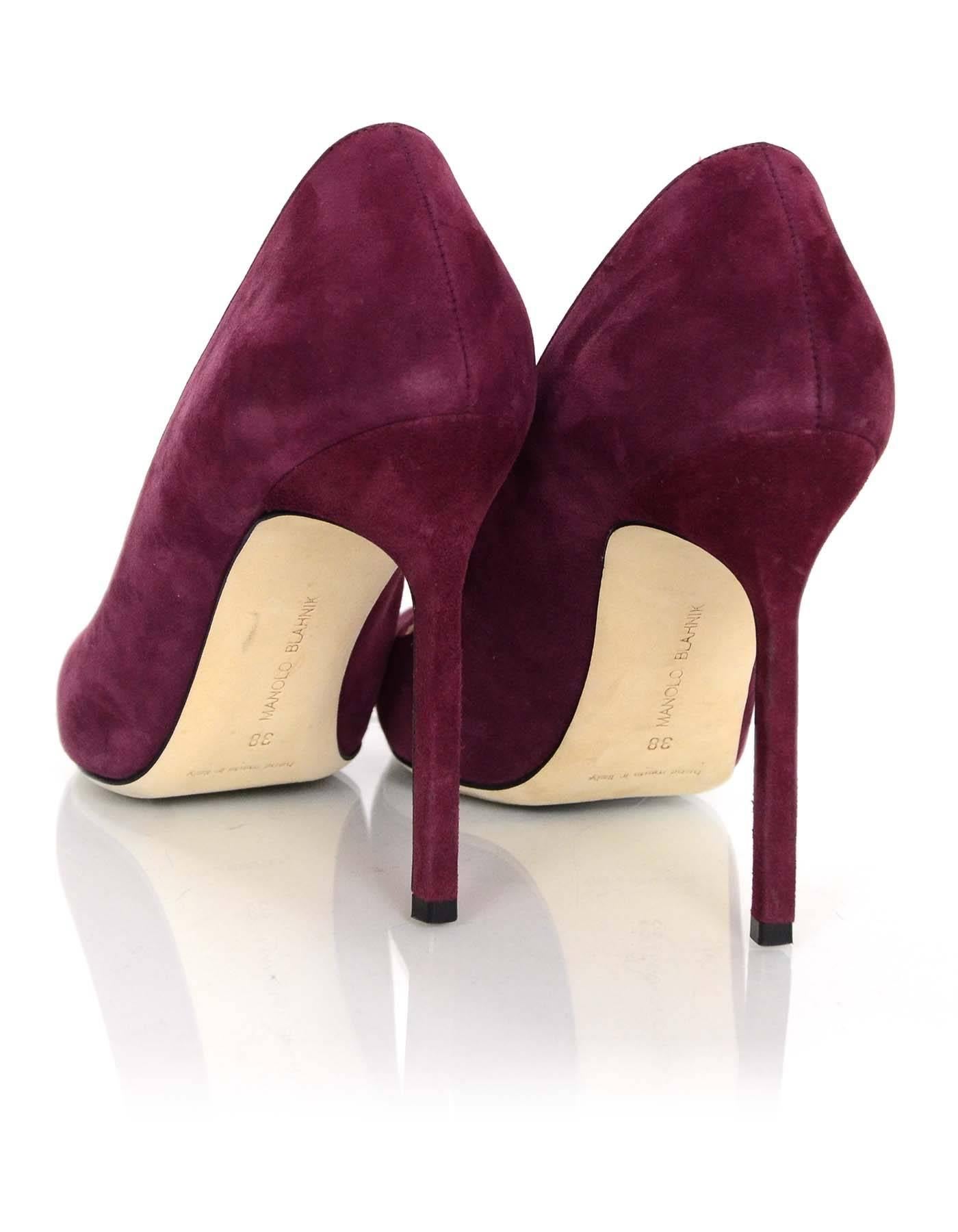Women's Manolo Blahnik Burgundy Suede BB Pumps Sz 38 with Box and DB
