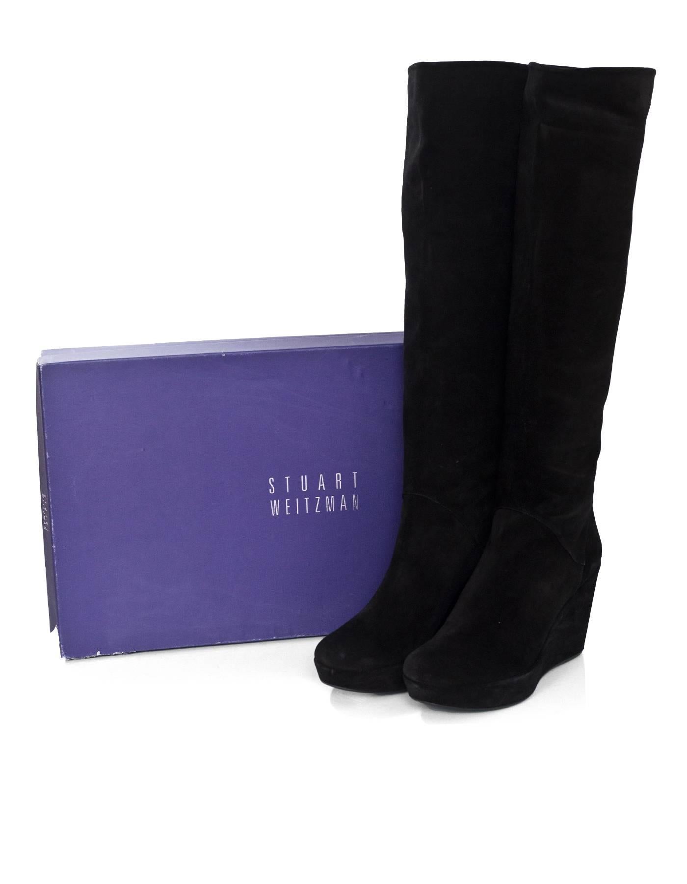 Stuart Weitzman Black Suede Nulinear Wedge Boots Sz 11 In Excellent Condition In New York, NY