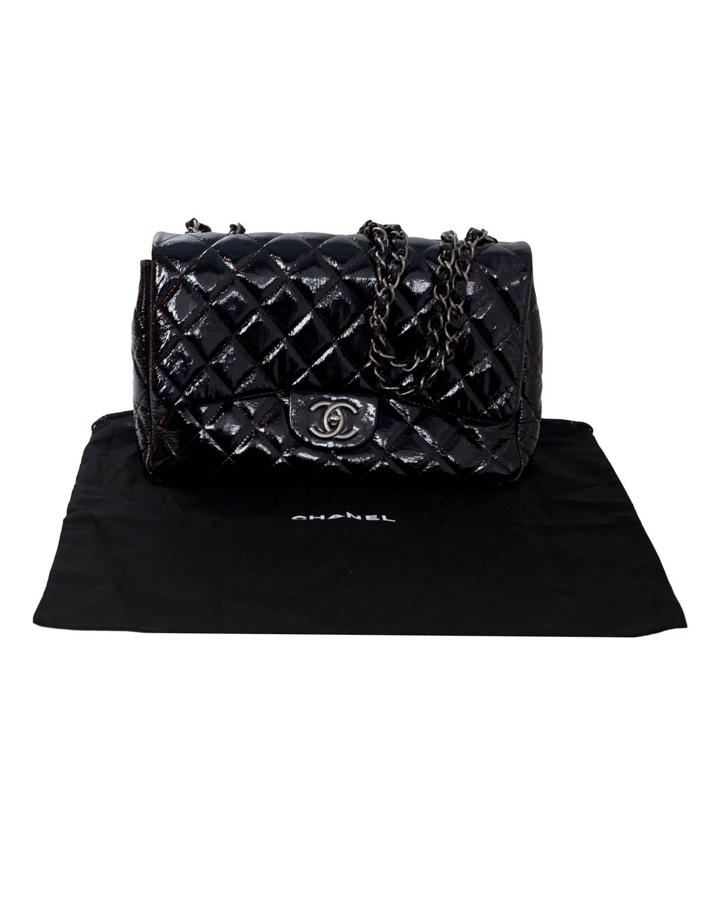 Chanel Black Patent Leather Quilted Classic Jumbo Flap Bag 4