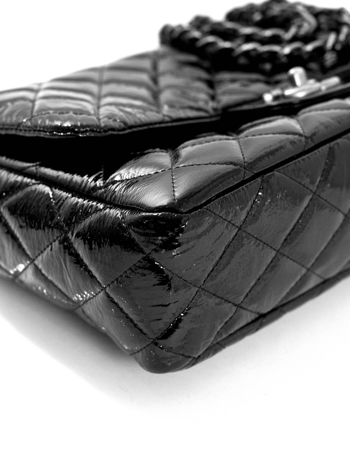 Chanel Black Patent Leather Quilted Classic Jumbo Flap Bag In Excellent Condition In New York, NY