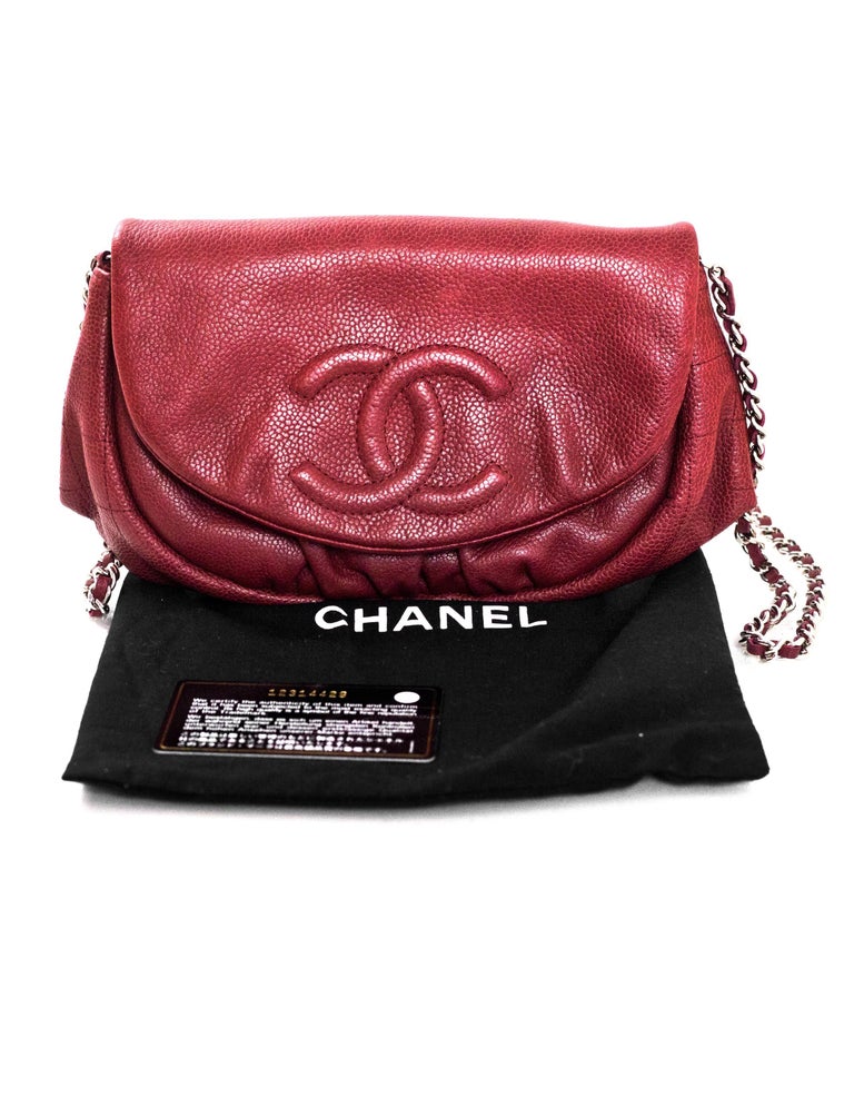 Chanel Burgundy Caviar Leather CC Half Moon WOC Wallet on a Chain