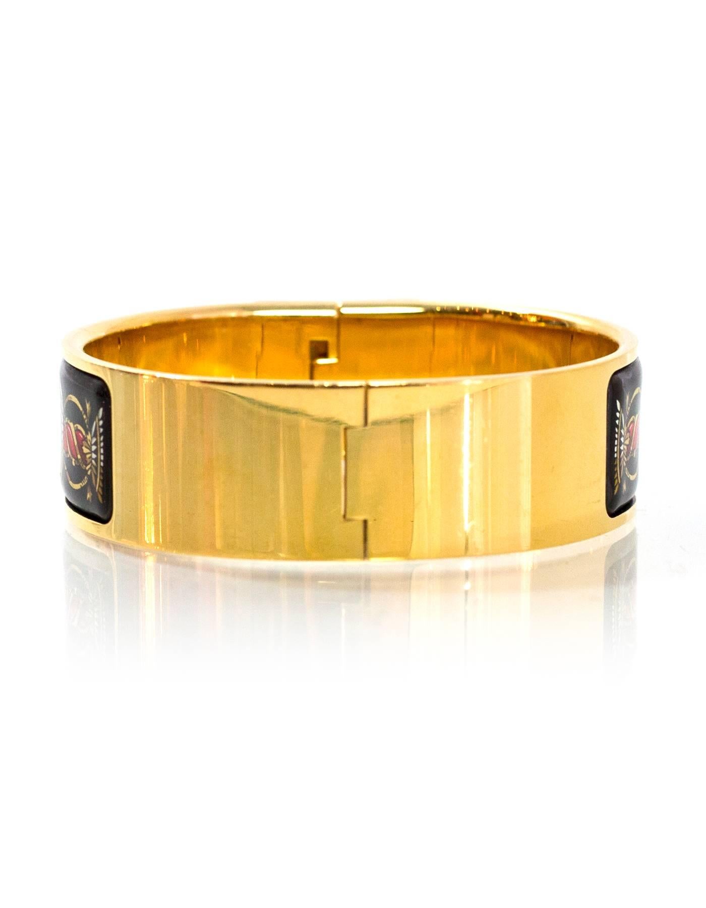 Hermes Black/Red/Gold Vintage Wide Loquet Enamel Clic Clac Bracelet In Excellent Condition In New York, NY