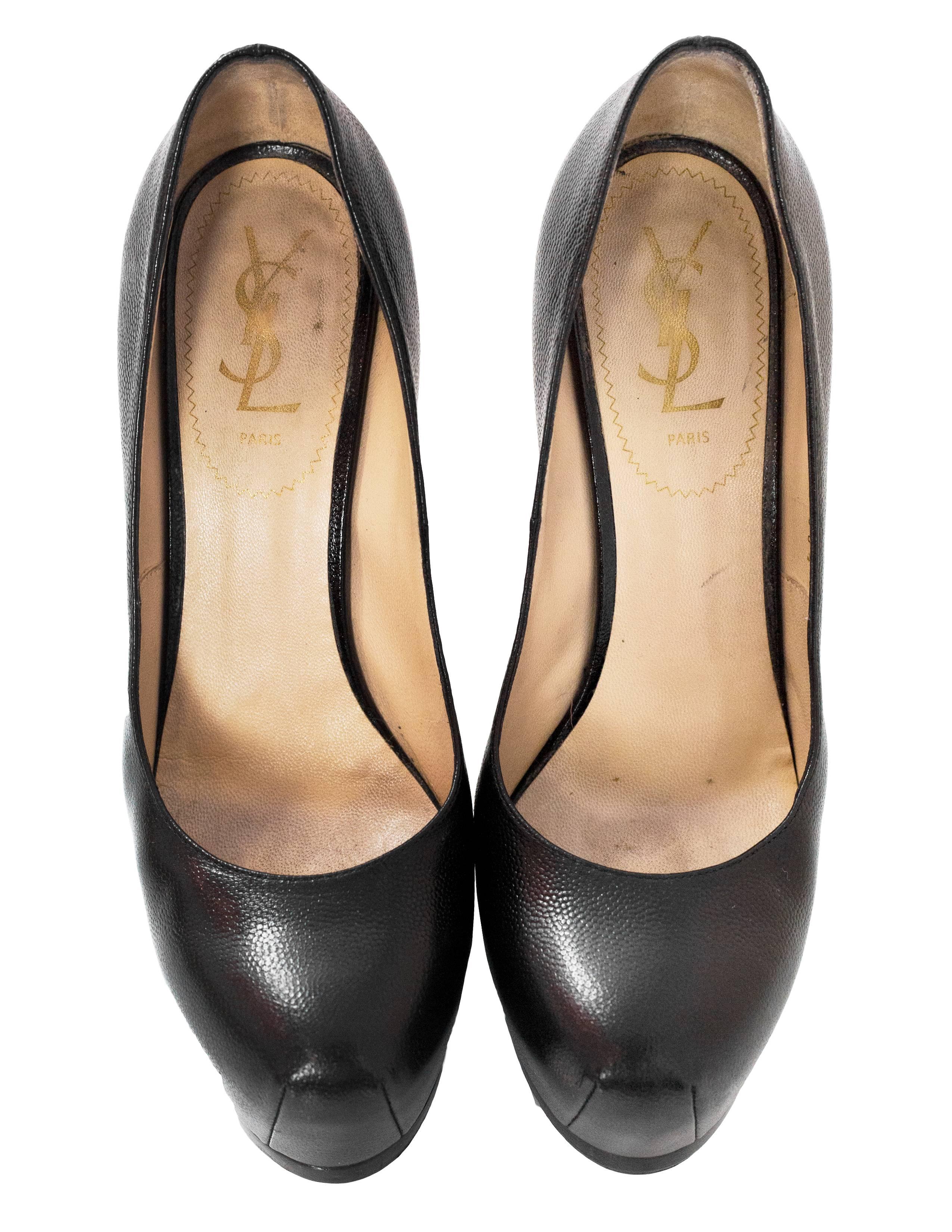 YSL Black Tribtoo Pumps Sz 38.5 with Box In Excellent Condition In New York, NY