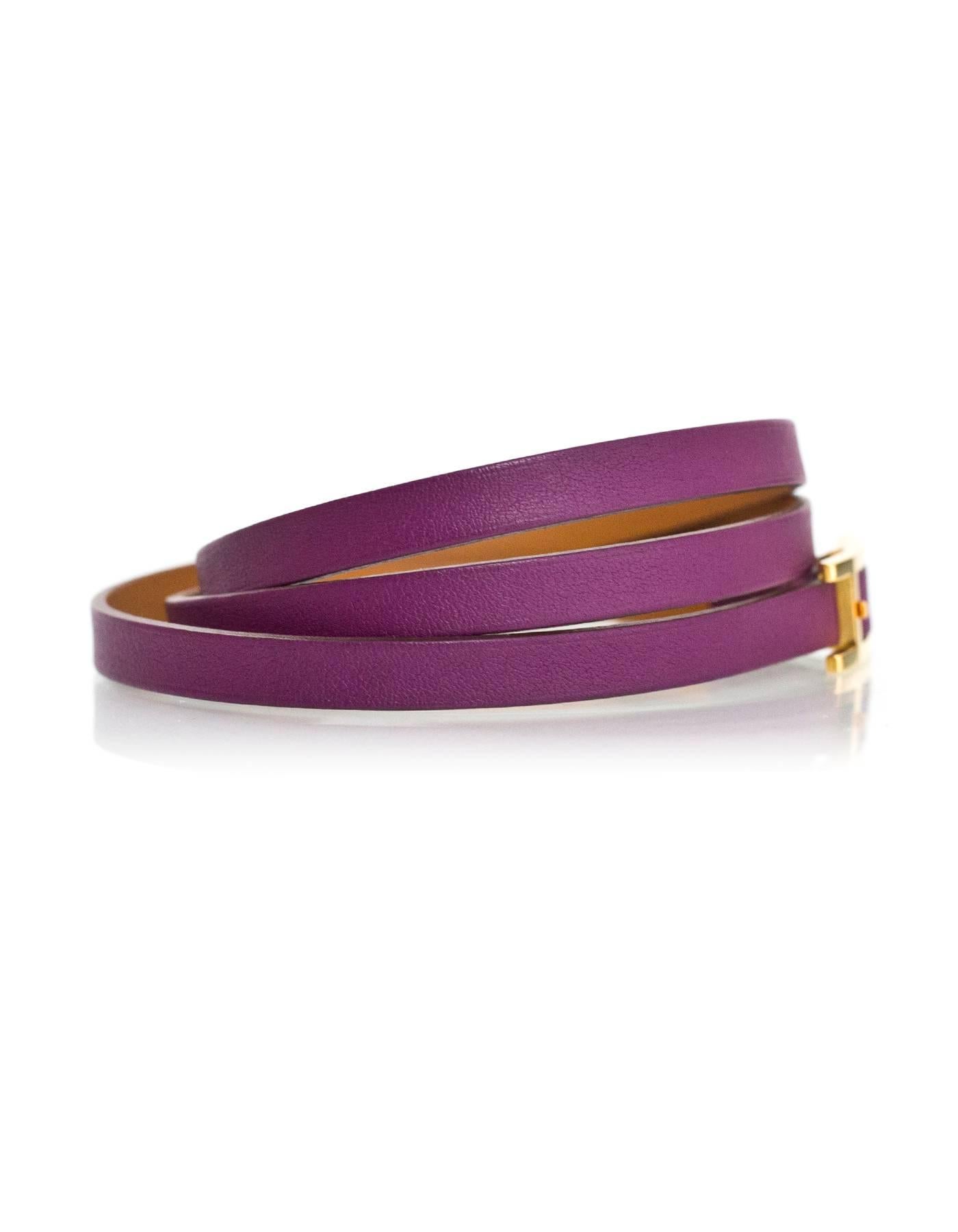 Women's Hermes Anemone Purple Hapi 3 H Wrap Bracelet Sz M