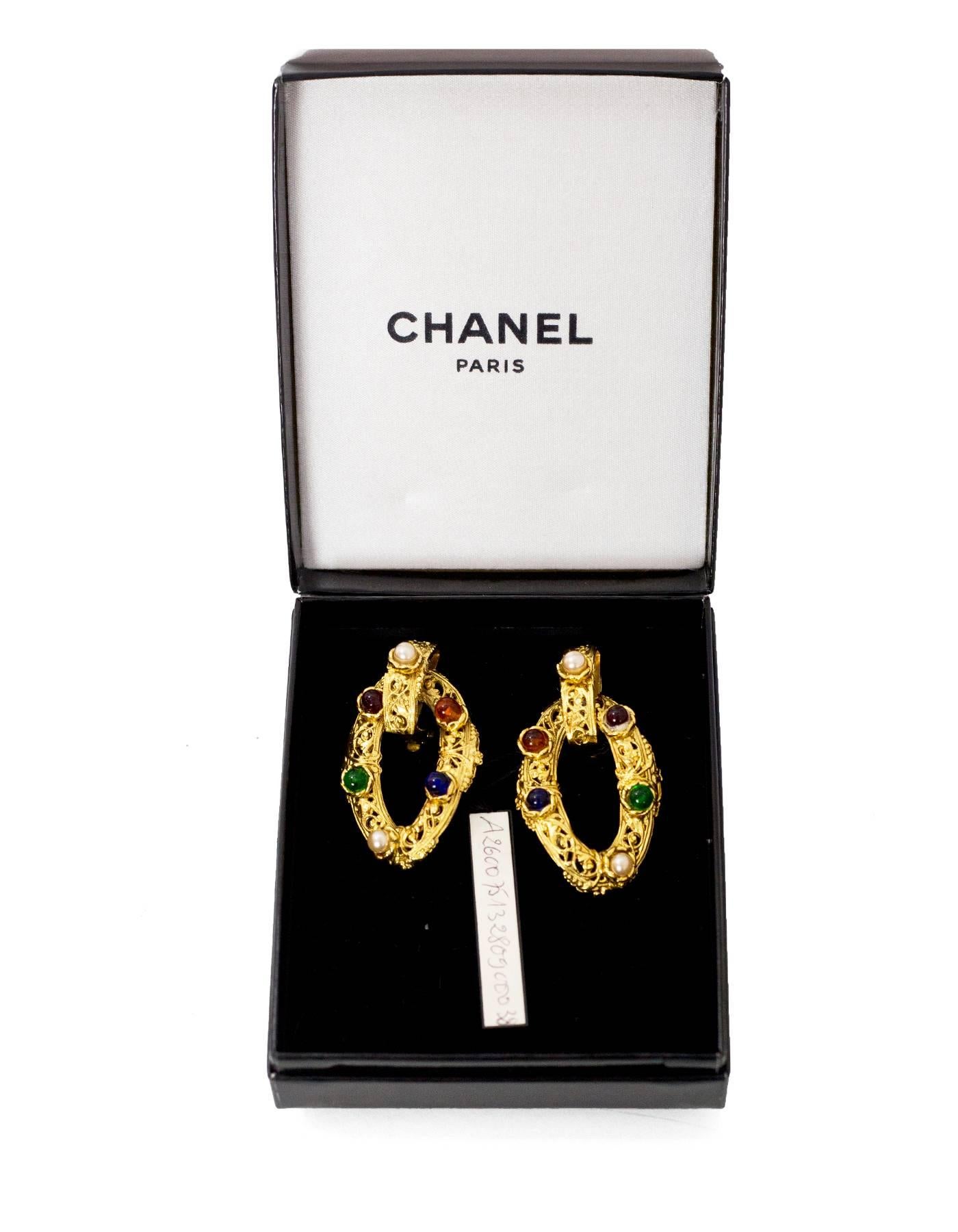 Women's Chanel Vintage '80s Goldtone & Gripoix Filigree Clip-On Earrings with Box