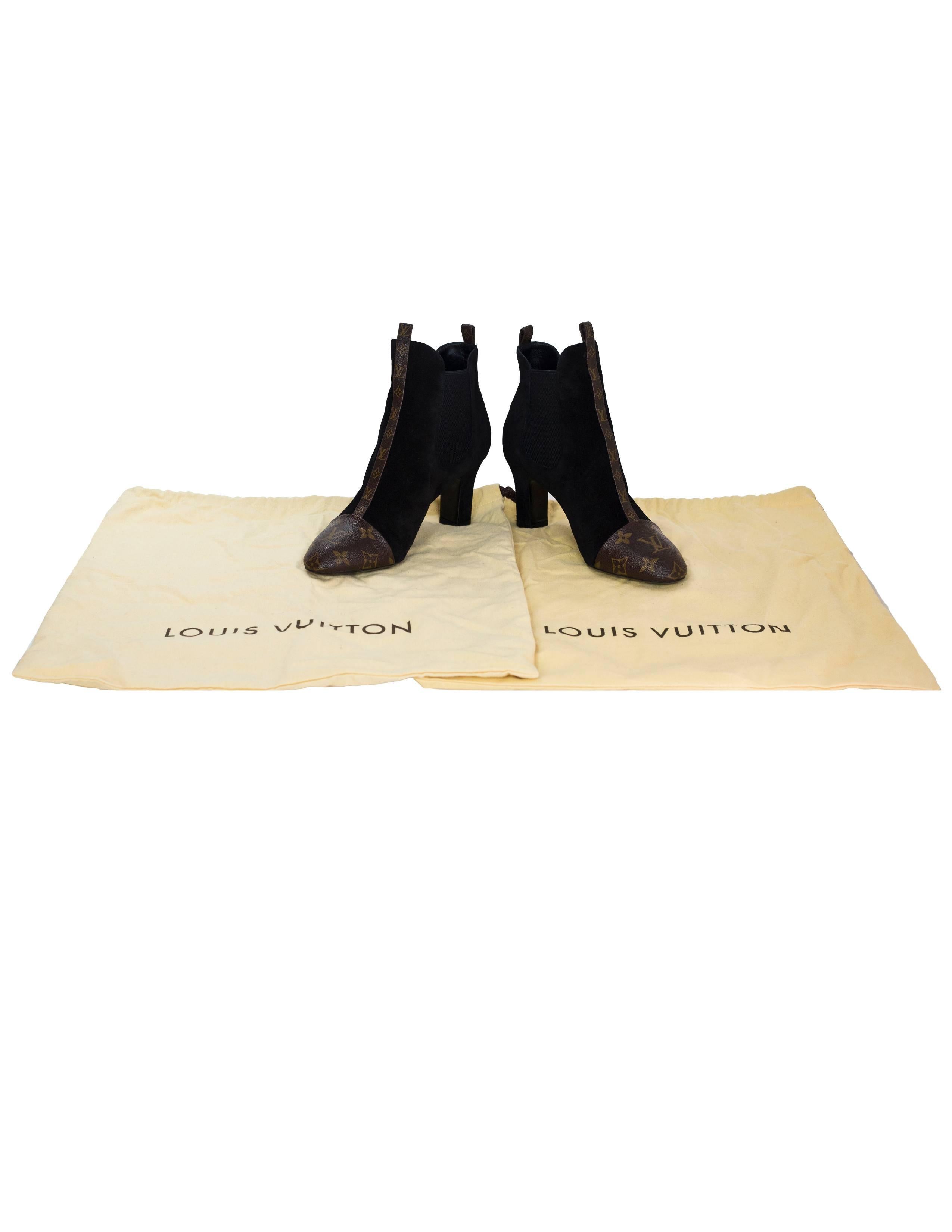 Louis Vuitton Black Suede & Monogram Revival Booties Sz 39.5 NEW 2