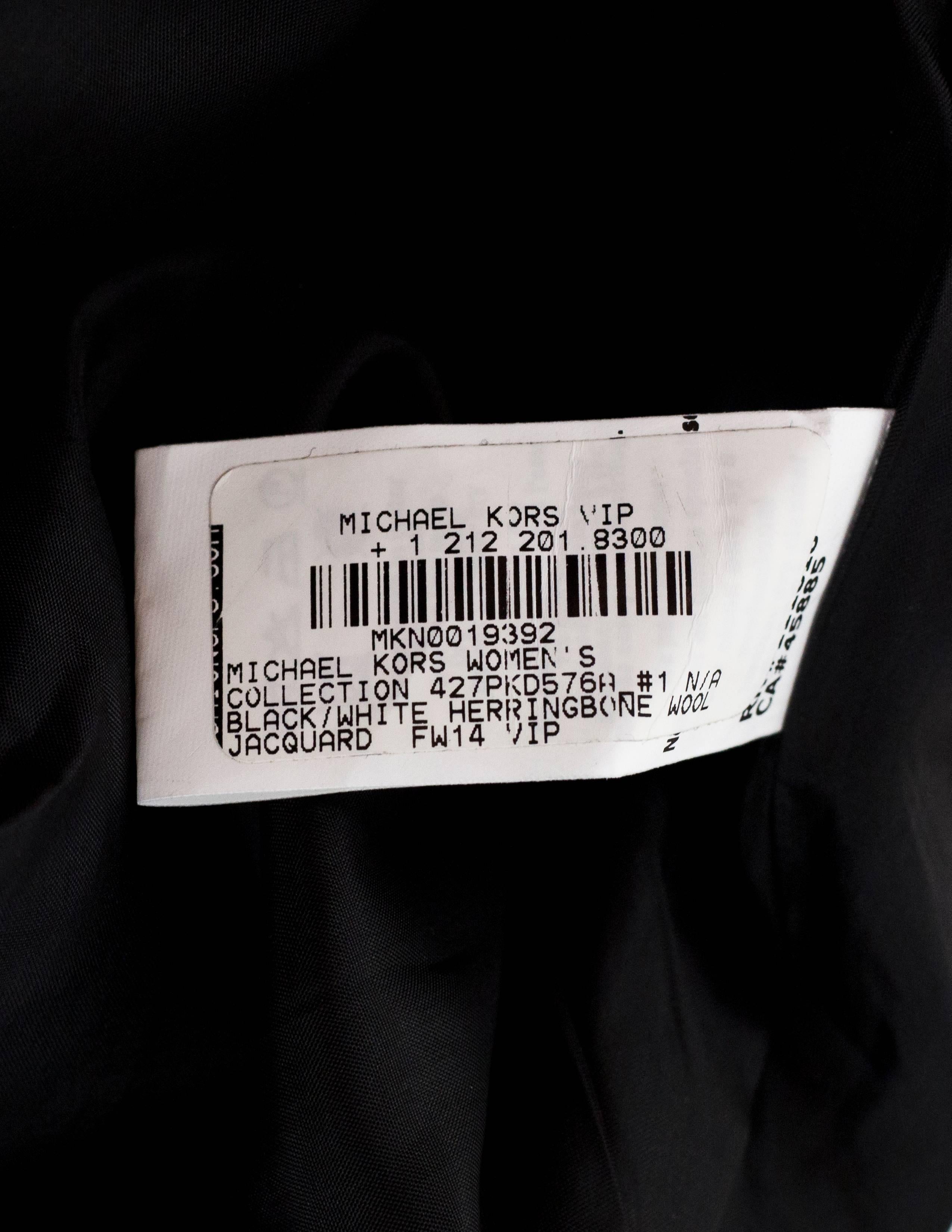 Michael Kors Black & White Wool Herringbone Print & Leather Dress Sz 4 In Excellent Condition In New York, NY