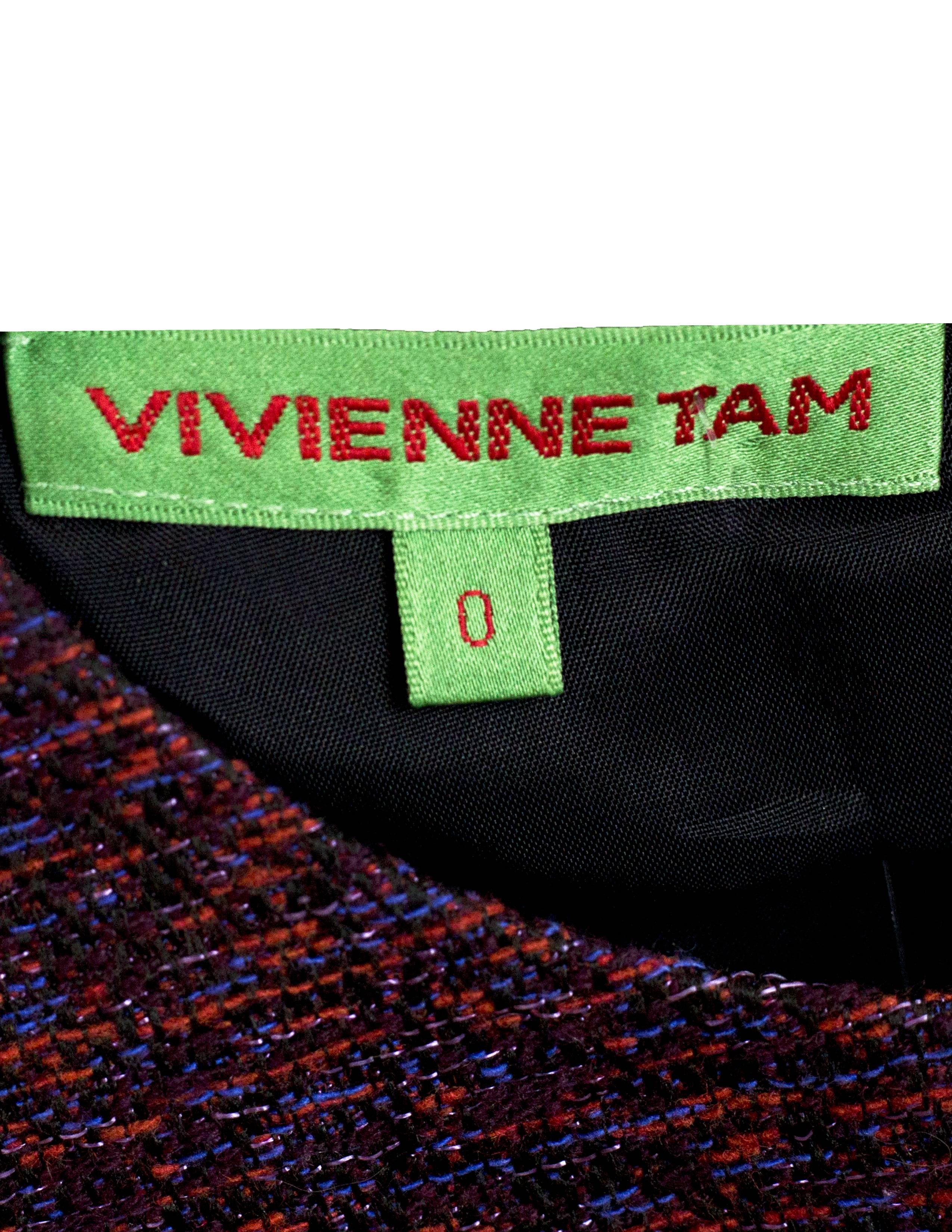 Vivienne Tam Multicolor Herringbone Dragon Dress Sz 0 In Excellent Condition In New York, NY