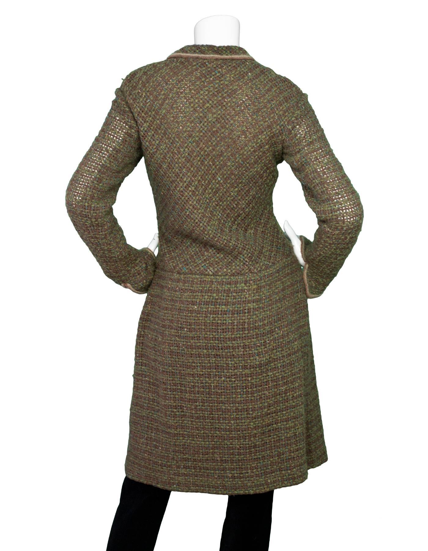 Gray Chanel Green & Brown Wool Sweater Coat Sz FR40