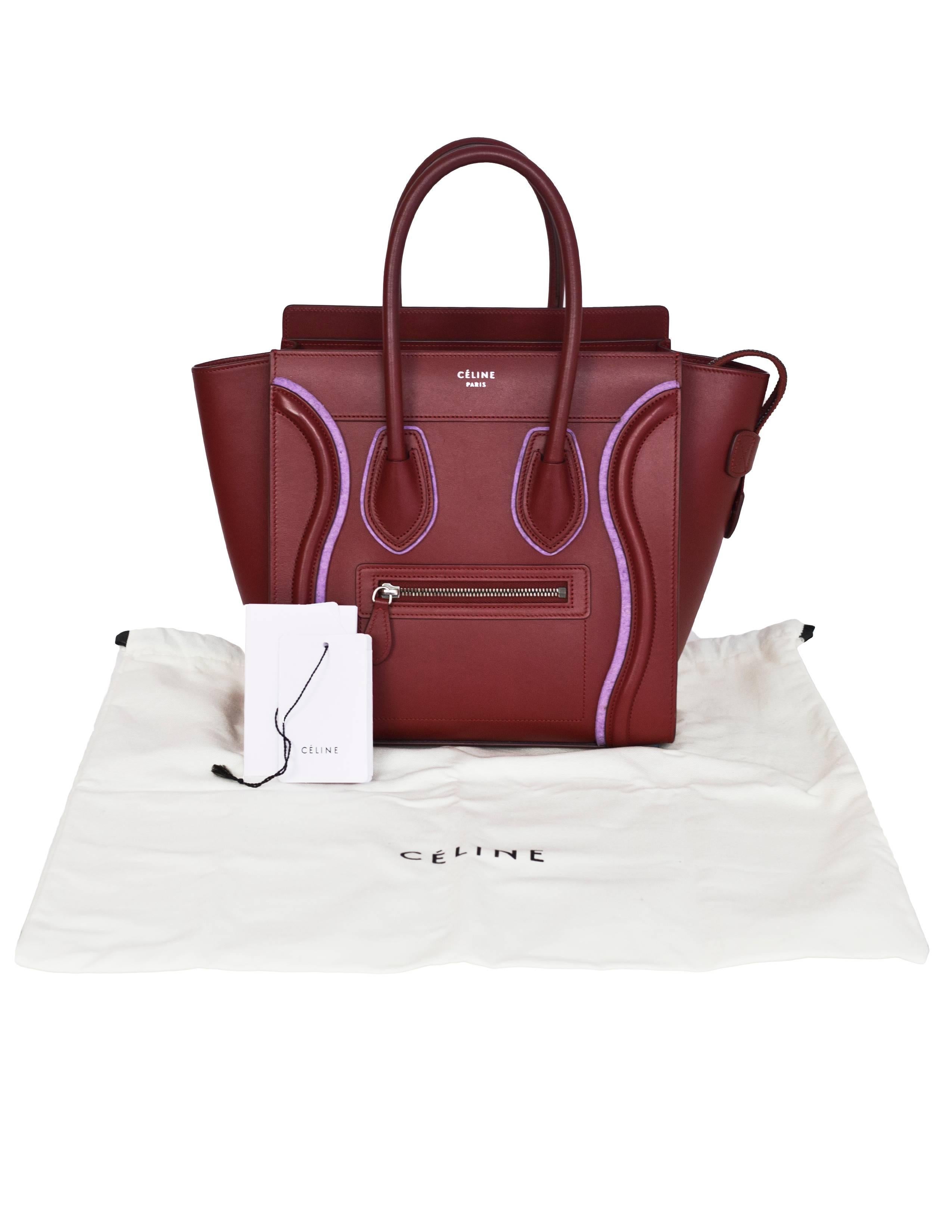 Celine 2016 Merlot & Purple Felt Micro Luggage Tote Bag rt. $3, 400 1