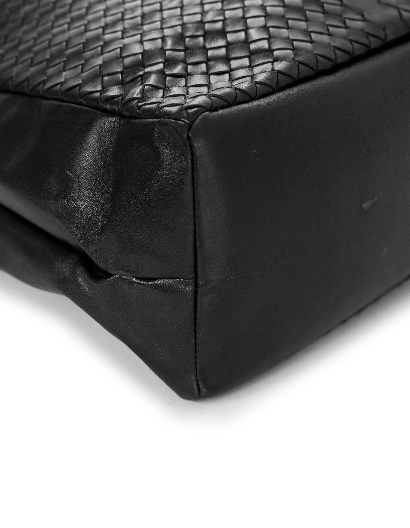 Bottega Veneta Black Intrecciato Woven Leather Tote Bag In Excellent Condition In New York, NY
