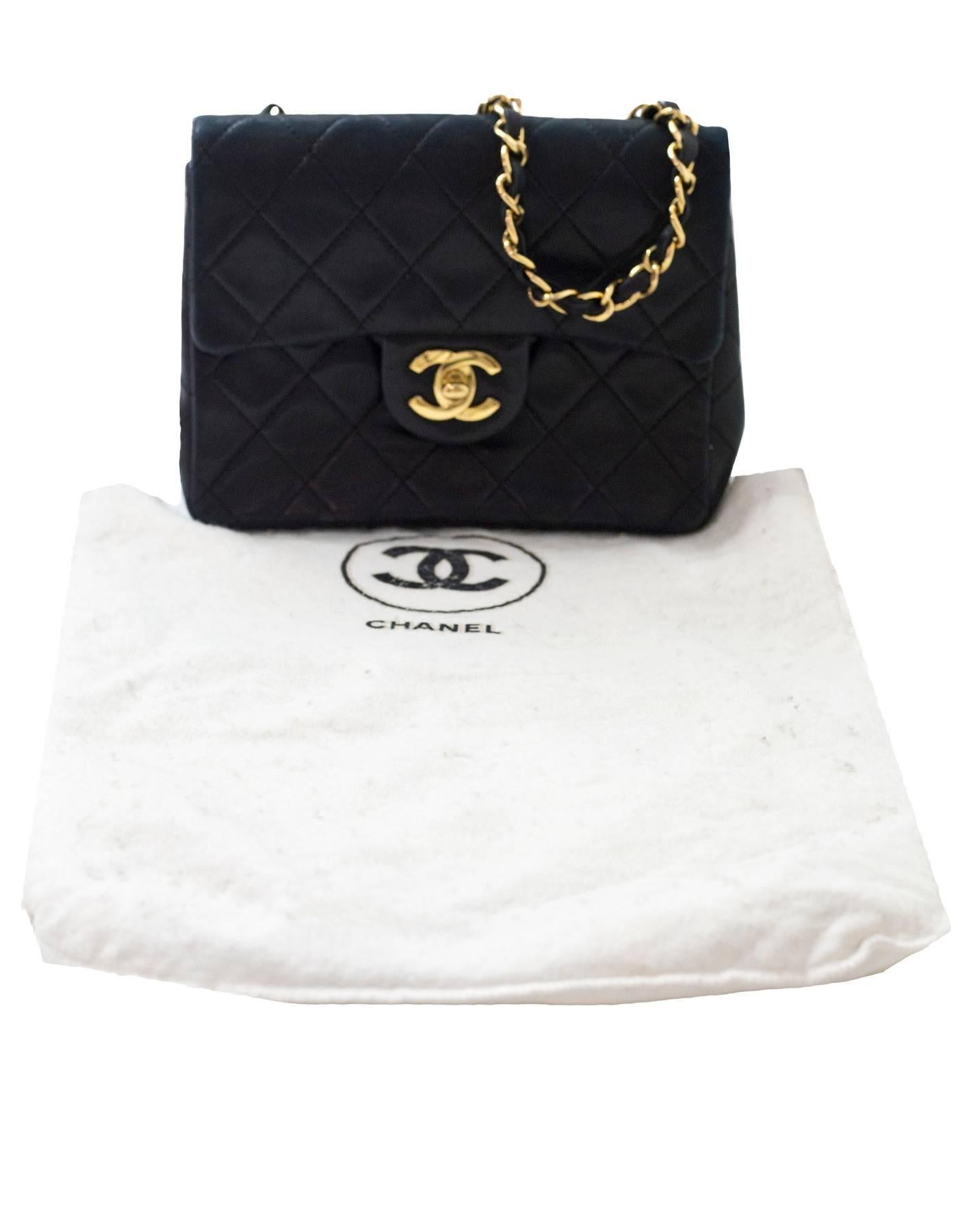 Chanel Vintage Black Quilted Lambskin Square Mini Flap Bag with DB 5