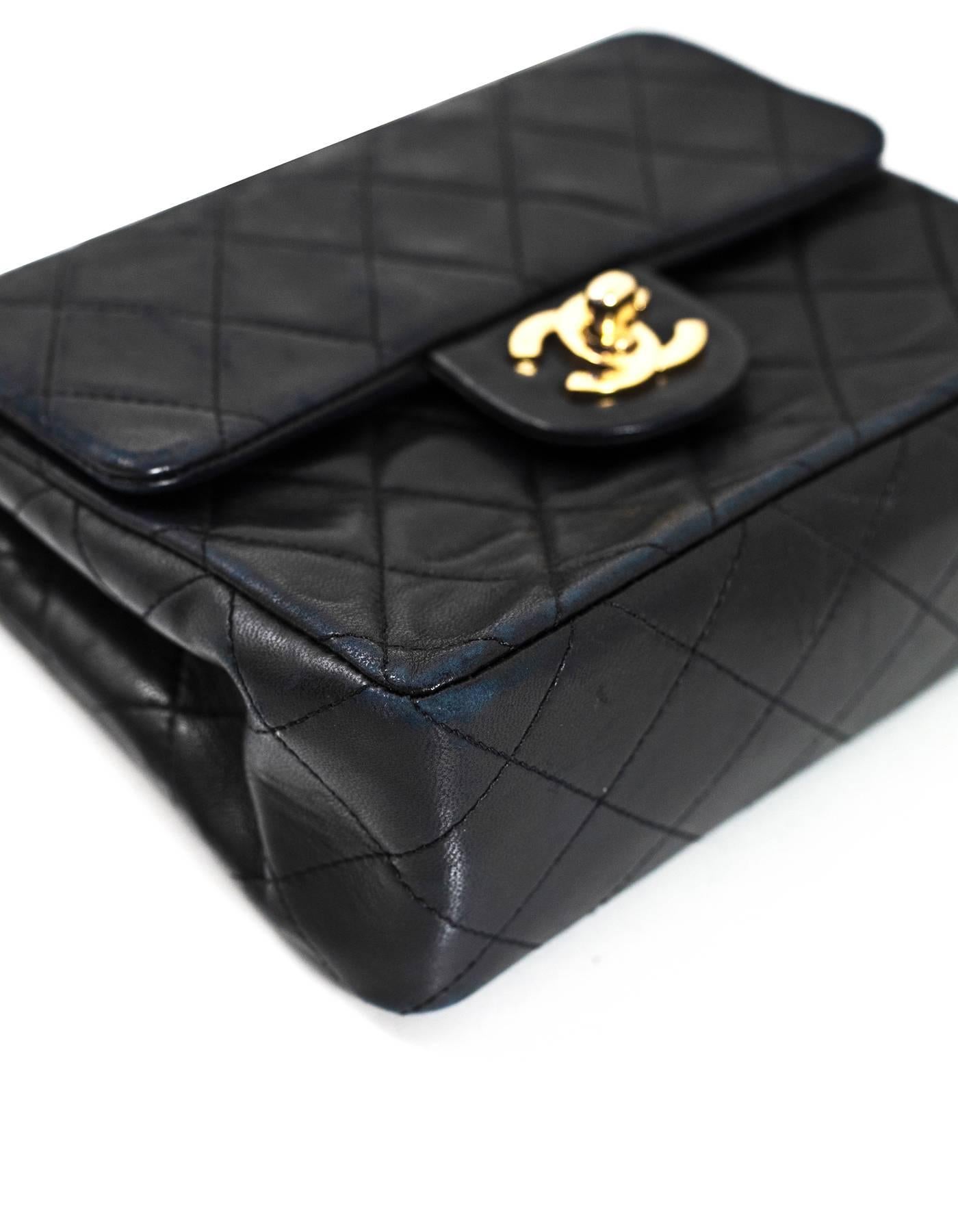 Chanel Vintage Black Quilted Lambskin Square Mini Flap Bag with DB In Good Condition In New York, NY