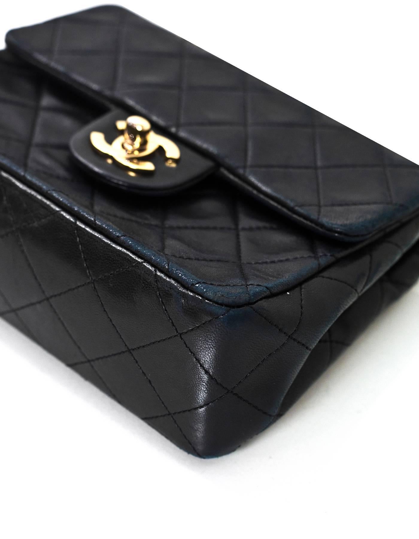 Chanel Vintage Black Quilted Lambskin Square Mini Flap Bag with DB 1