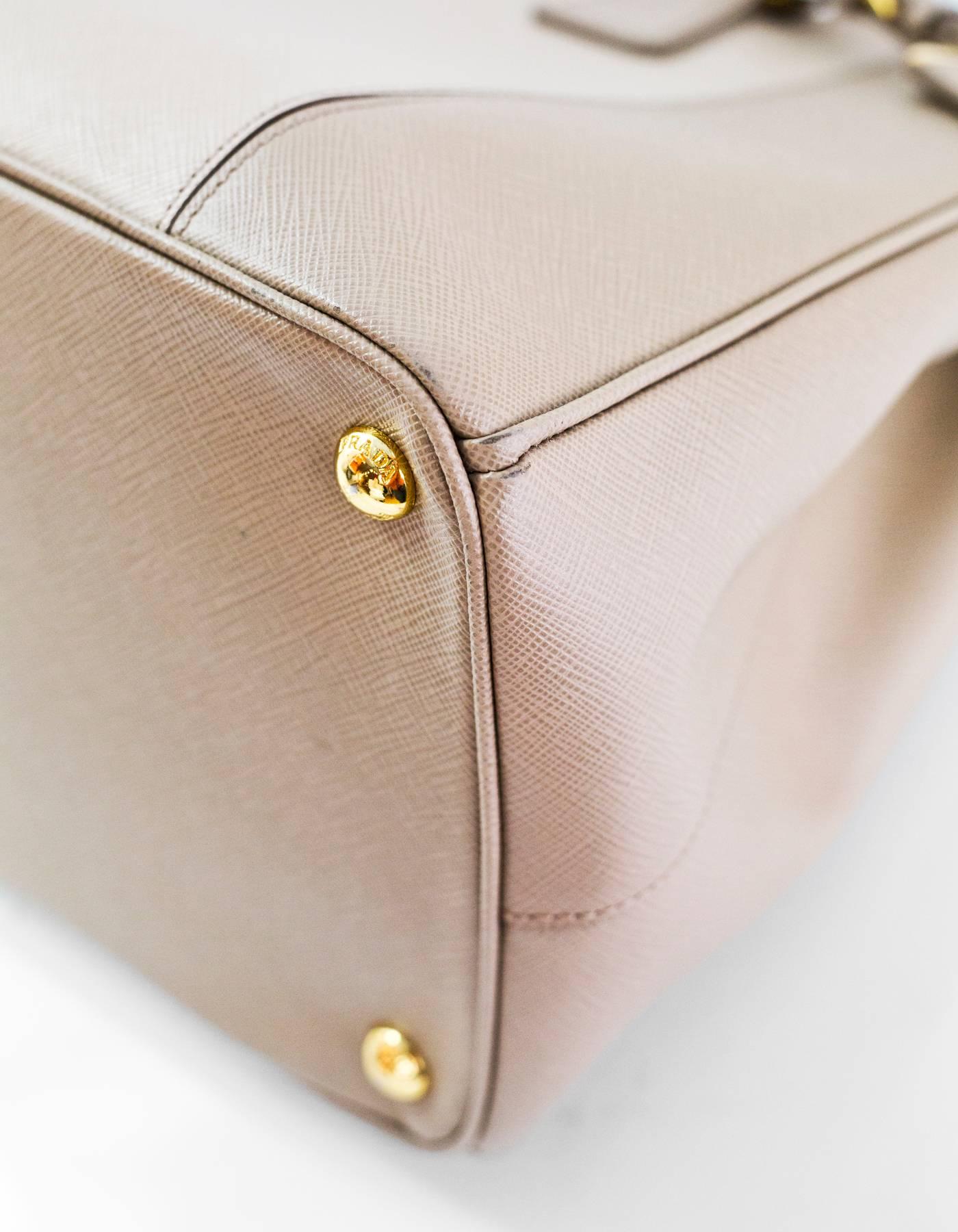 Beige Prada Visone & Quartz Grey Bi-Color Saffiano Lux Medium Double Zip Tote Bag