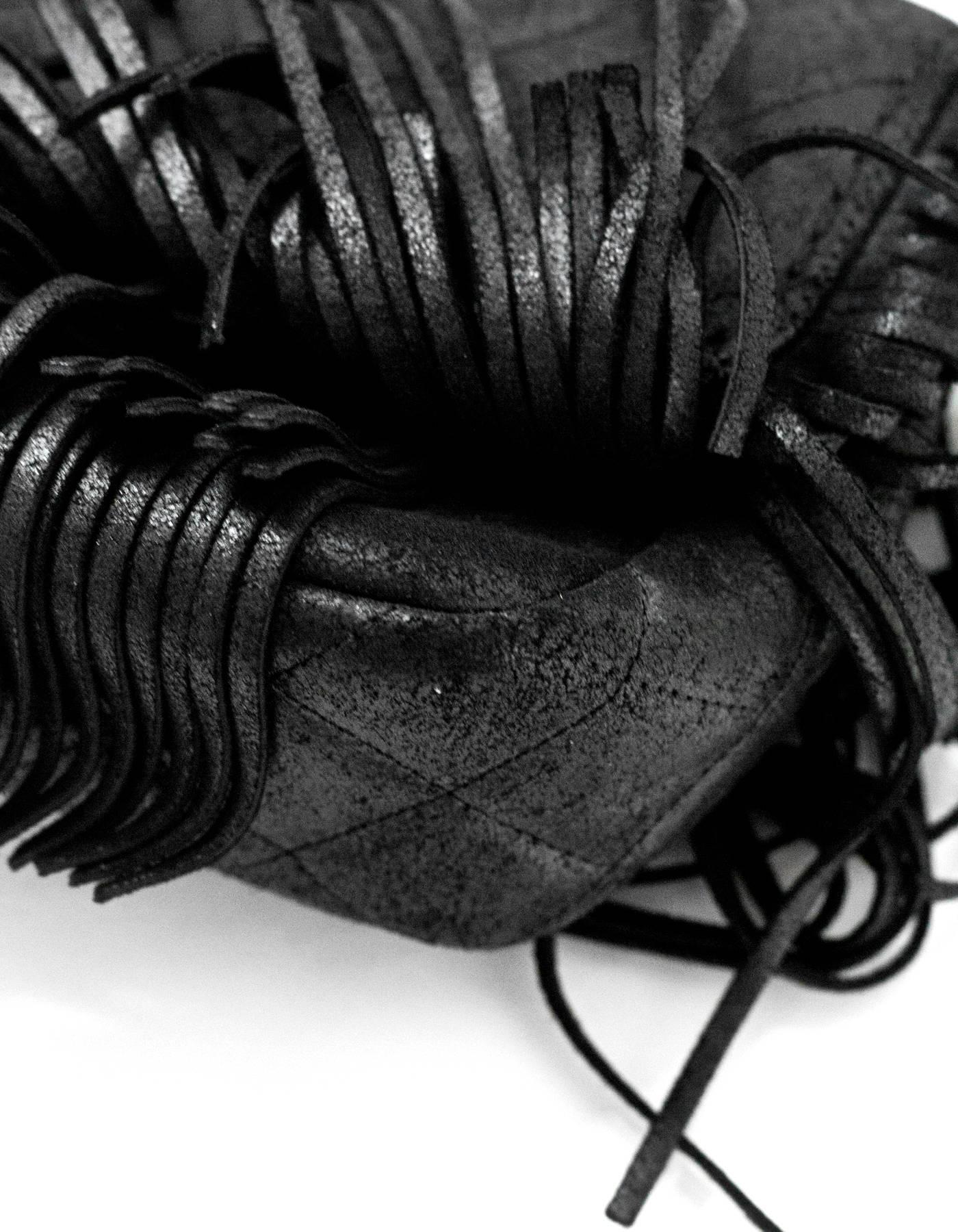 Women's Chanel Black Quilted Nubuck Calfskin Paris/Dallas Fringe Flap Bag RT. $4, 700
