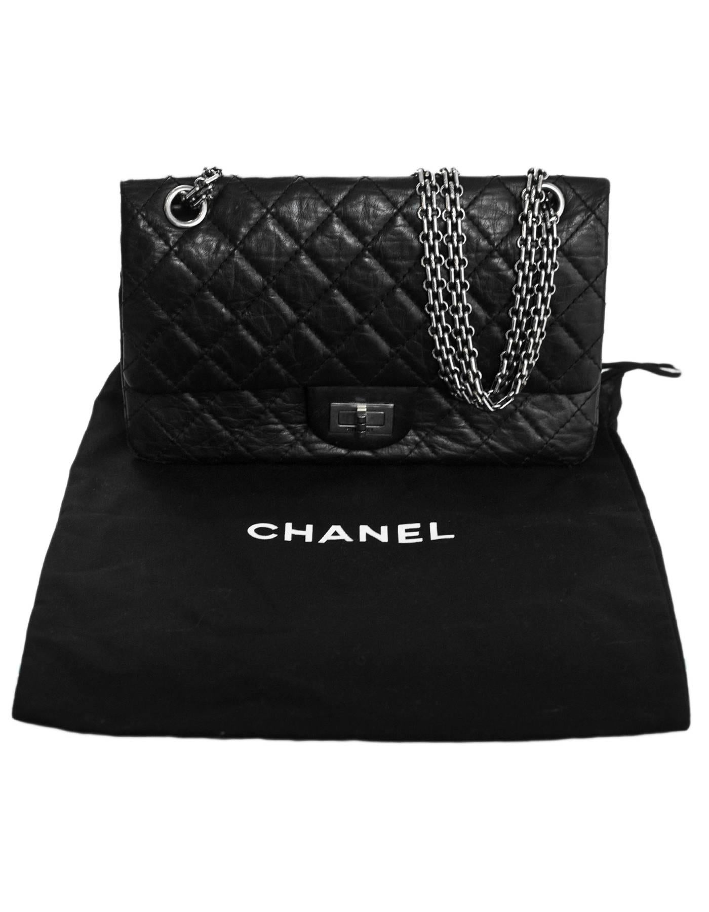 Chanel Black Distressed Calfskin Reissue 2.55 Double Flap Bag with DB 3