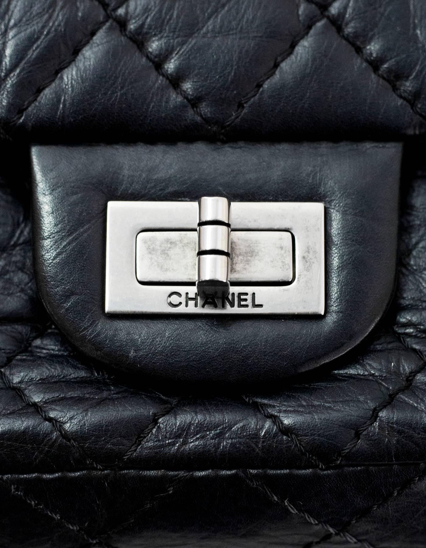Chanel Black Distressed Calfskin Reissue 2.55 Double Flap Bag with DB In Excellent Condition In New York, NY