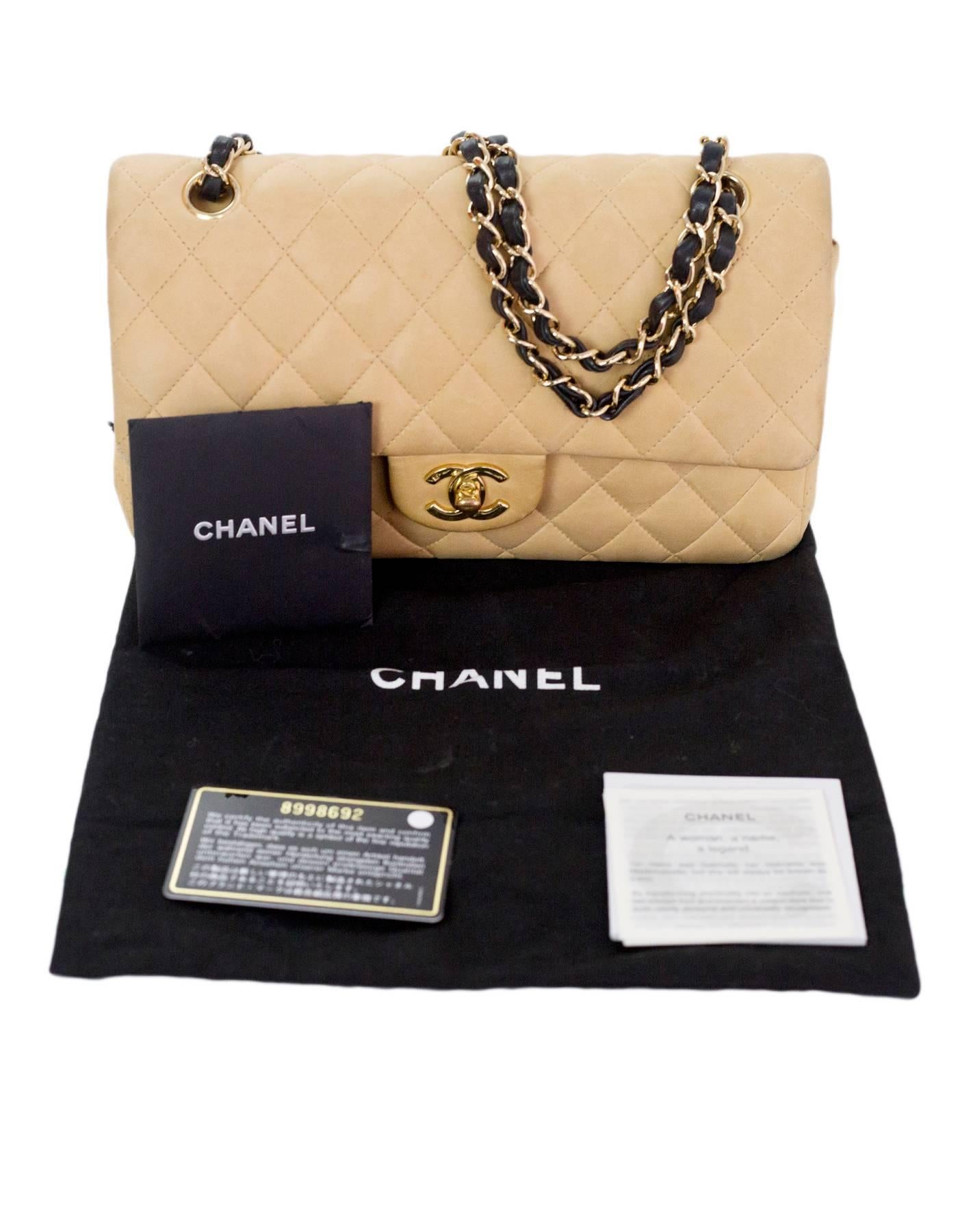 Chanel Beige & Black Quilted Lambskin Double Flap Bag with DB 4