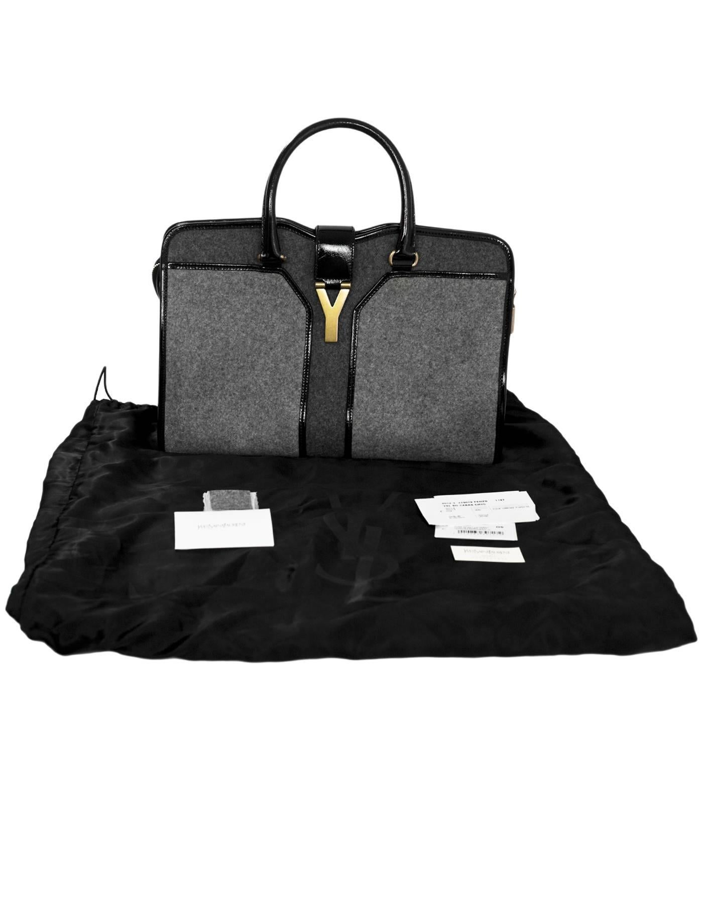 Yves Saint Laurent Cabas ChYc Medium Flannel and Patent Leather Tote Bag 1