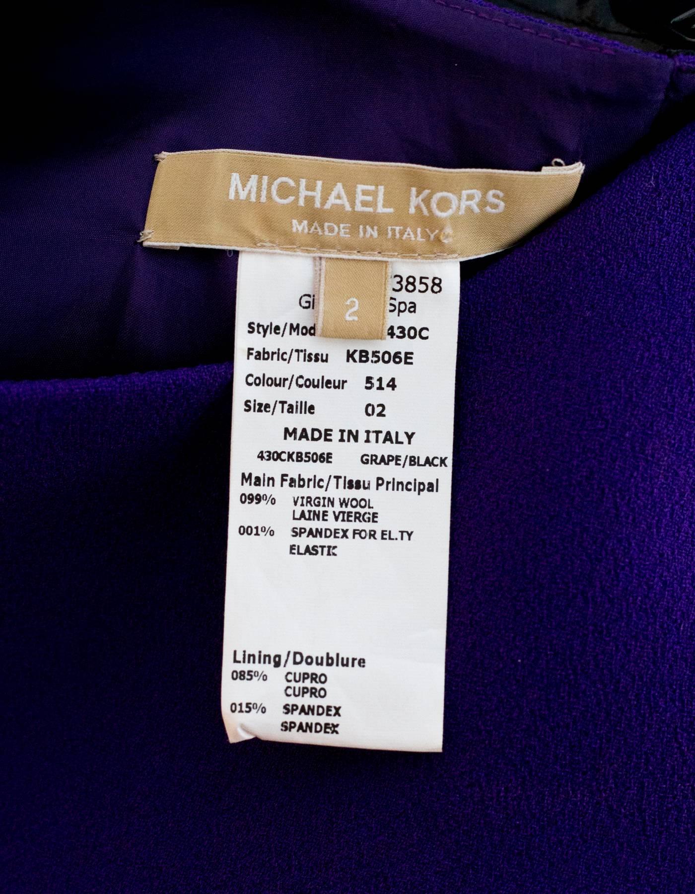Michael Kors Purple Wool Peplum Dress Sz 2 In Excellent Condition In New York, NY