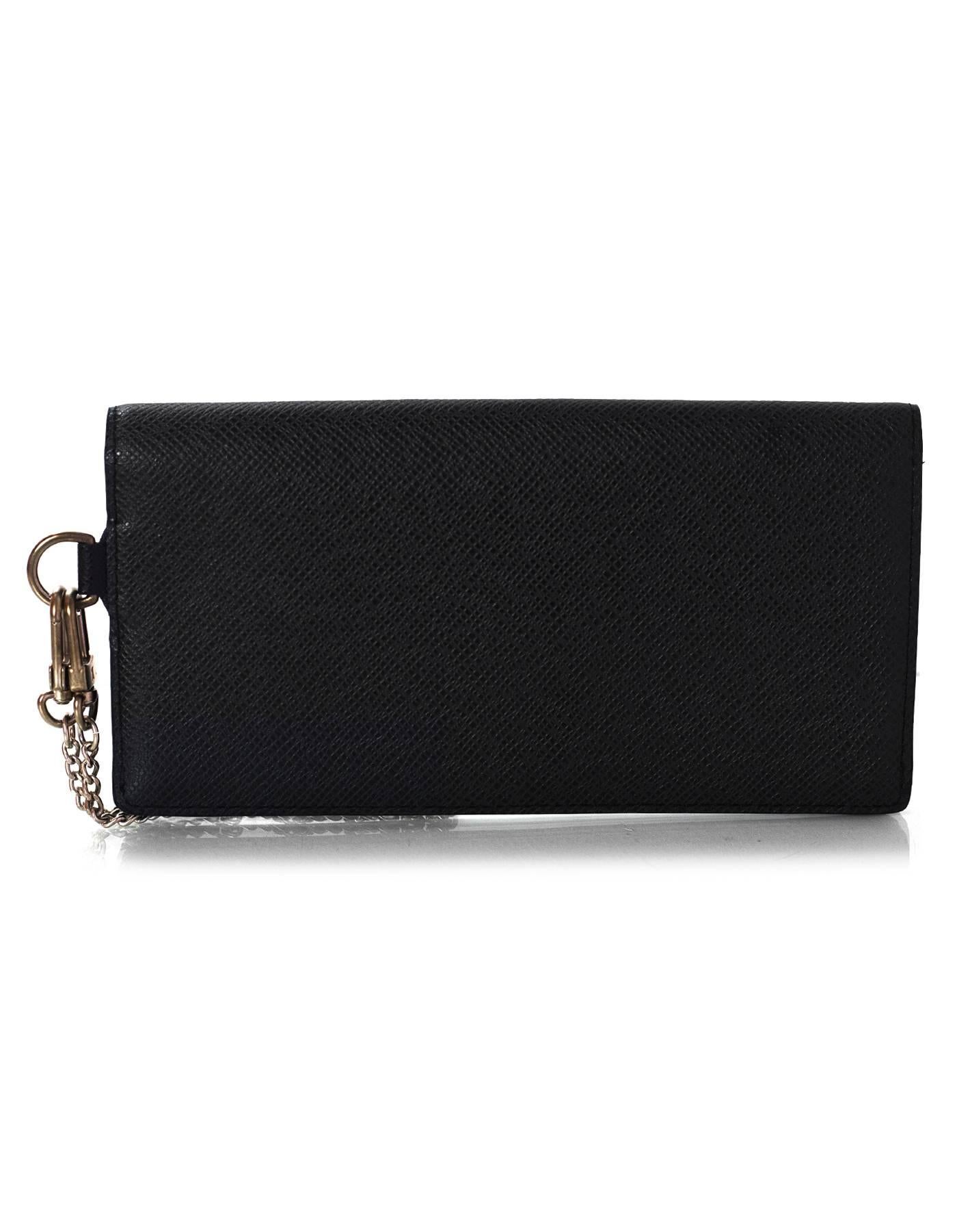Louis Vuitton Black Taiga Leather Double Snap Chain Wallet In Excellent Condition In New York, NY
