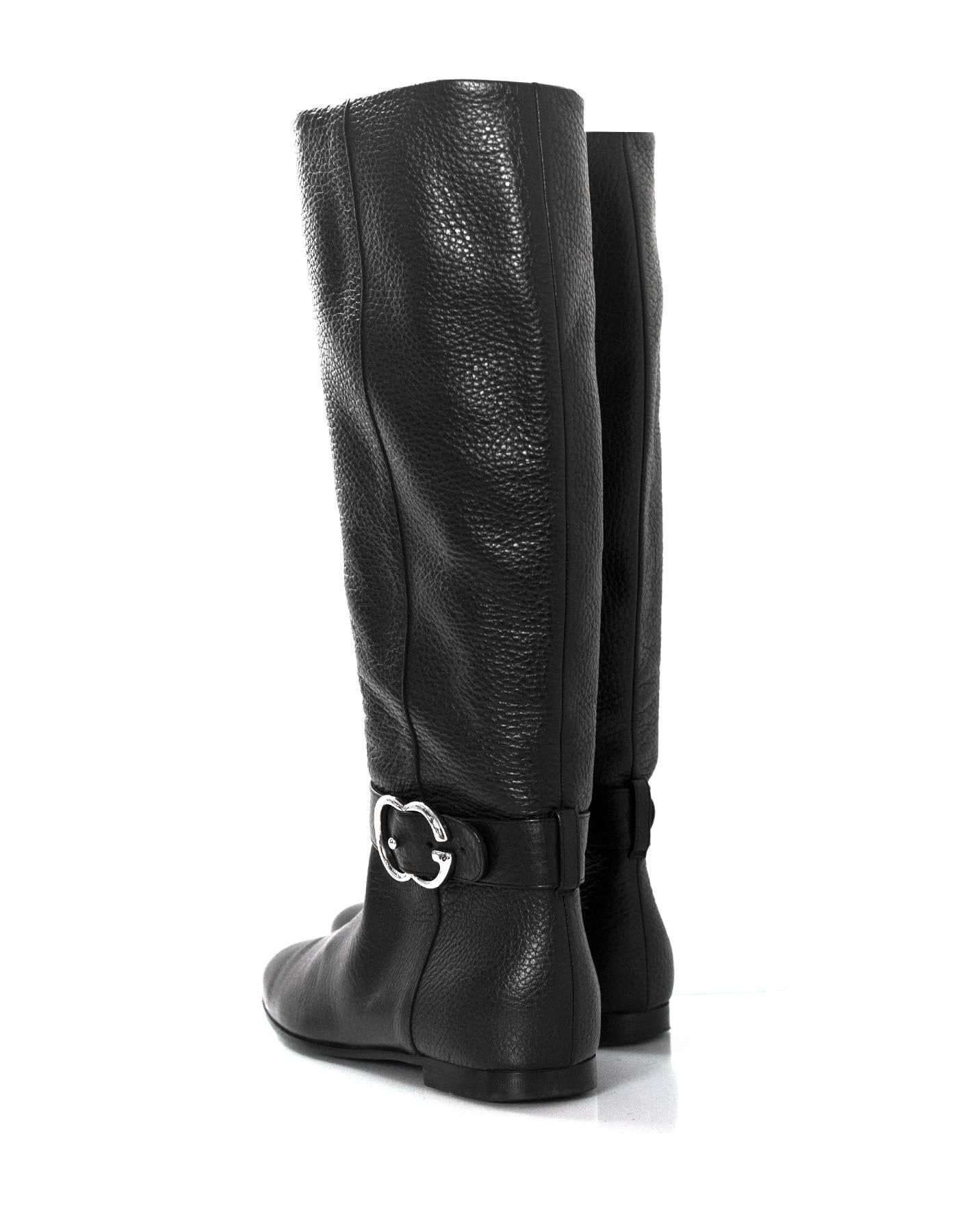 Women's Gucci Black Pebbled Leather Boots Sz 37.5