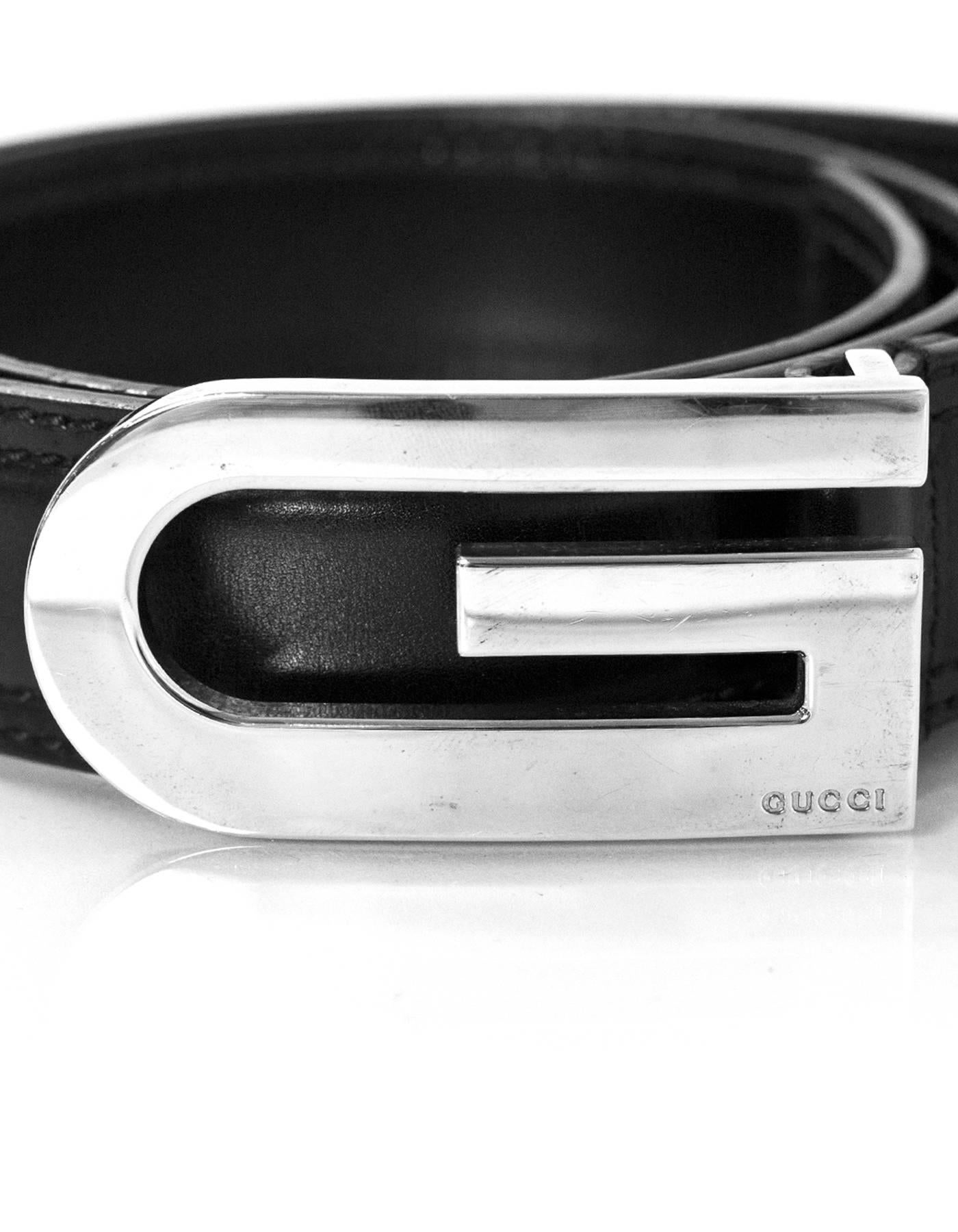 Gucci Unisex Black Leather Belt with XL G Buckle Sz 85 2