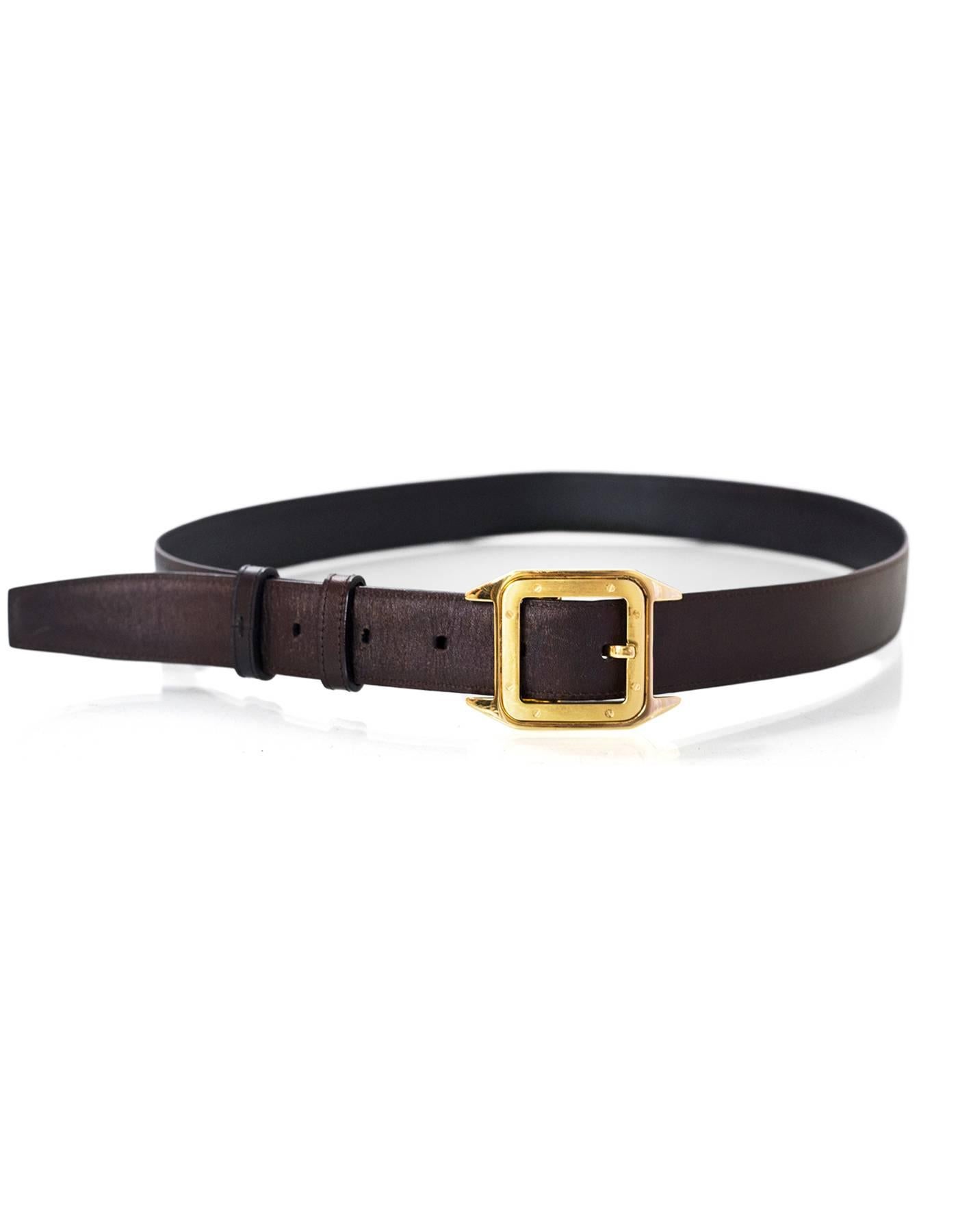 Cartier Men's Brown & Black Leather Reversible Santos Belt Sz 90

Color: Black, brown, gold
Materials: Leather, metal
Closure/Opening: Buckle closure
Stamp: Cartier Paris
Retail Price: $615 + tax
Overall Condition: Excellent pre-owned condition