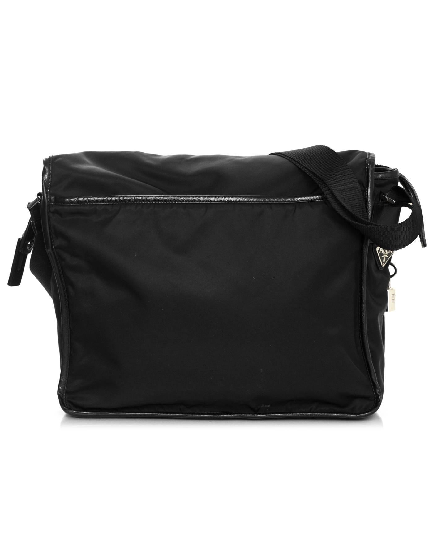Prada Black Tessuto Nylon Messenger/Laptop Travel Bag In Excellent Condition In New York, NY