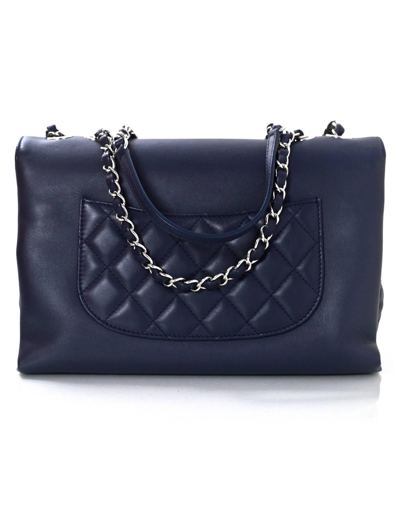 Black Chanel 2016 Blue Smooth & Quilted Leather Shoulder Bag