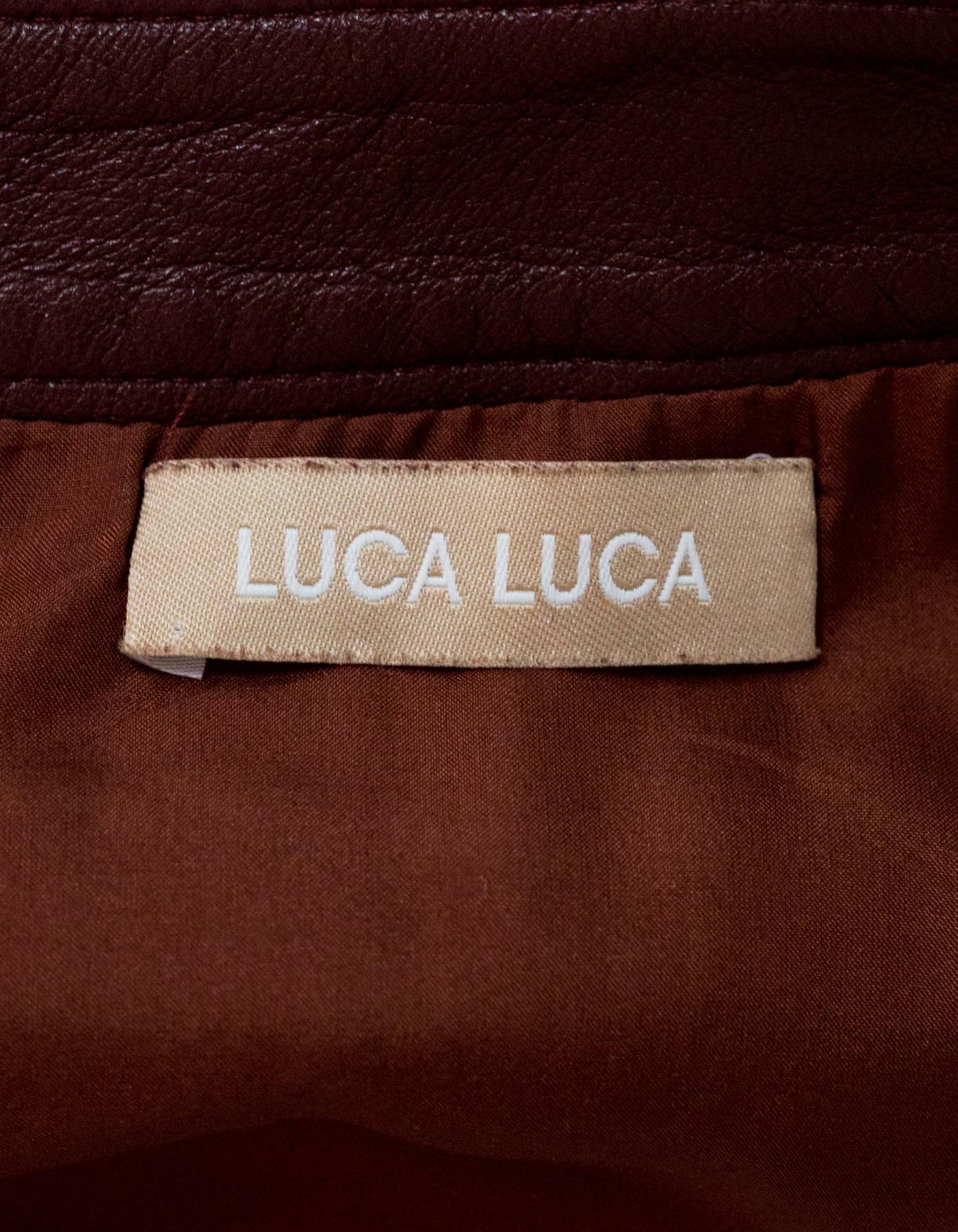 Luca Luca Burgundy Leather Skirt Sz 10 In Excellent Condition In New York, NY