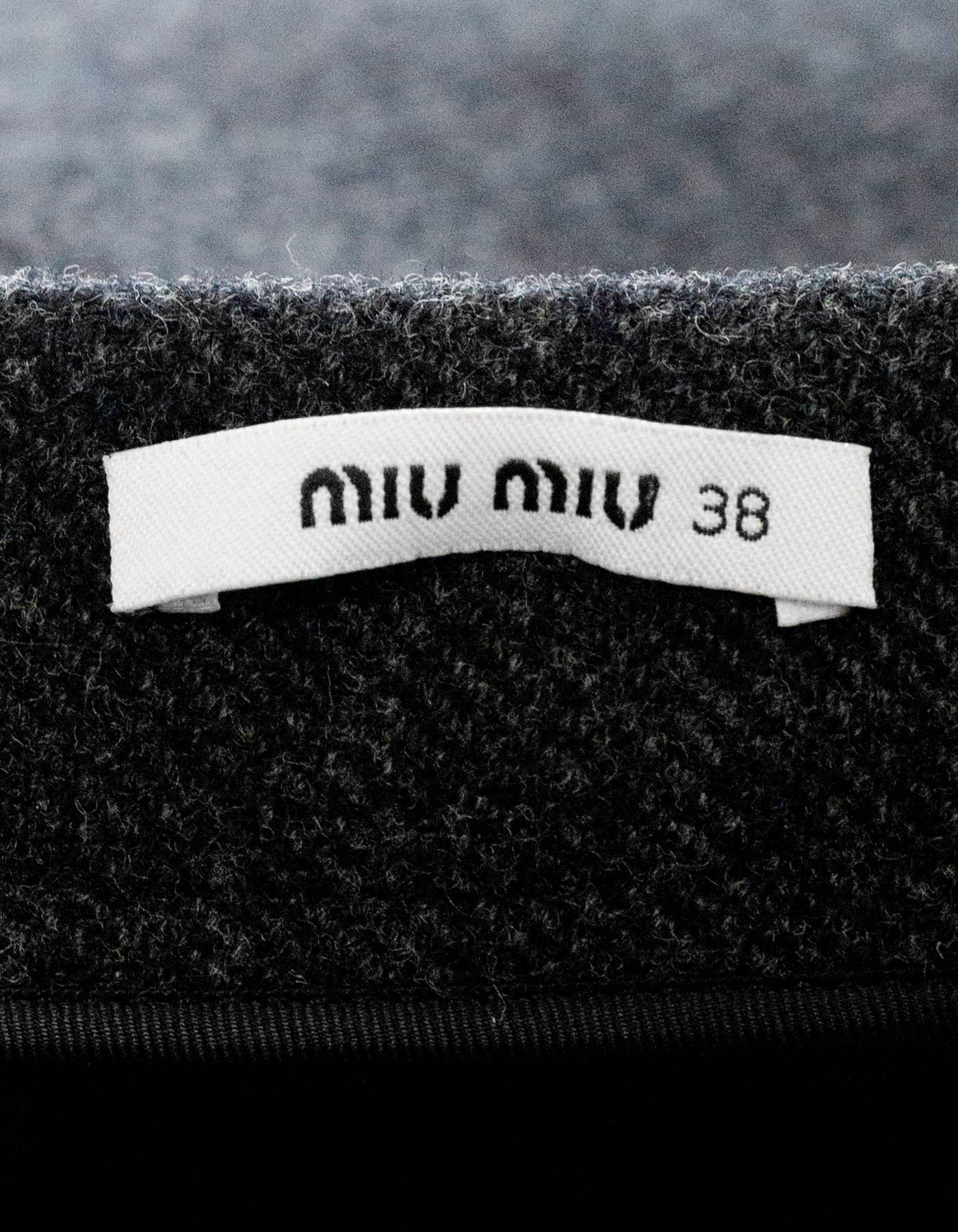 Miu Miu Grey Wool Zipper Skirt Sz IT38 In Excellent Condition In New York, NY