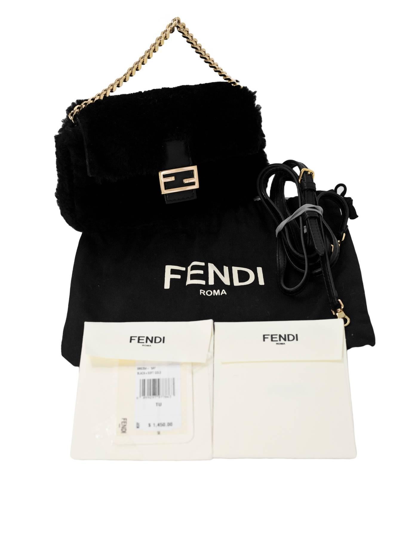 Fendi NEW Black Shearling Micro Baguette Crossbody Bag 3