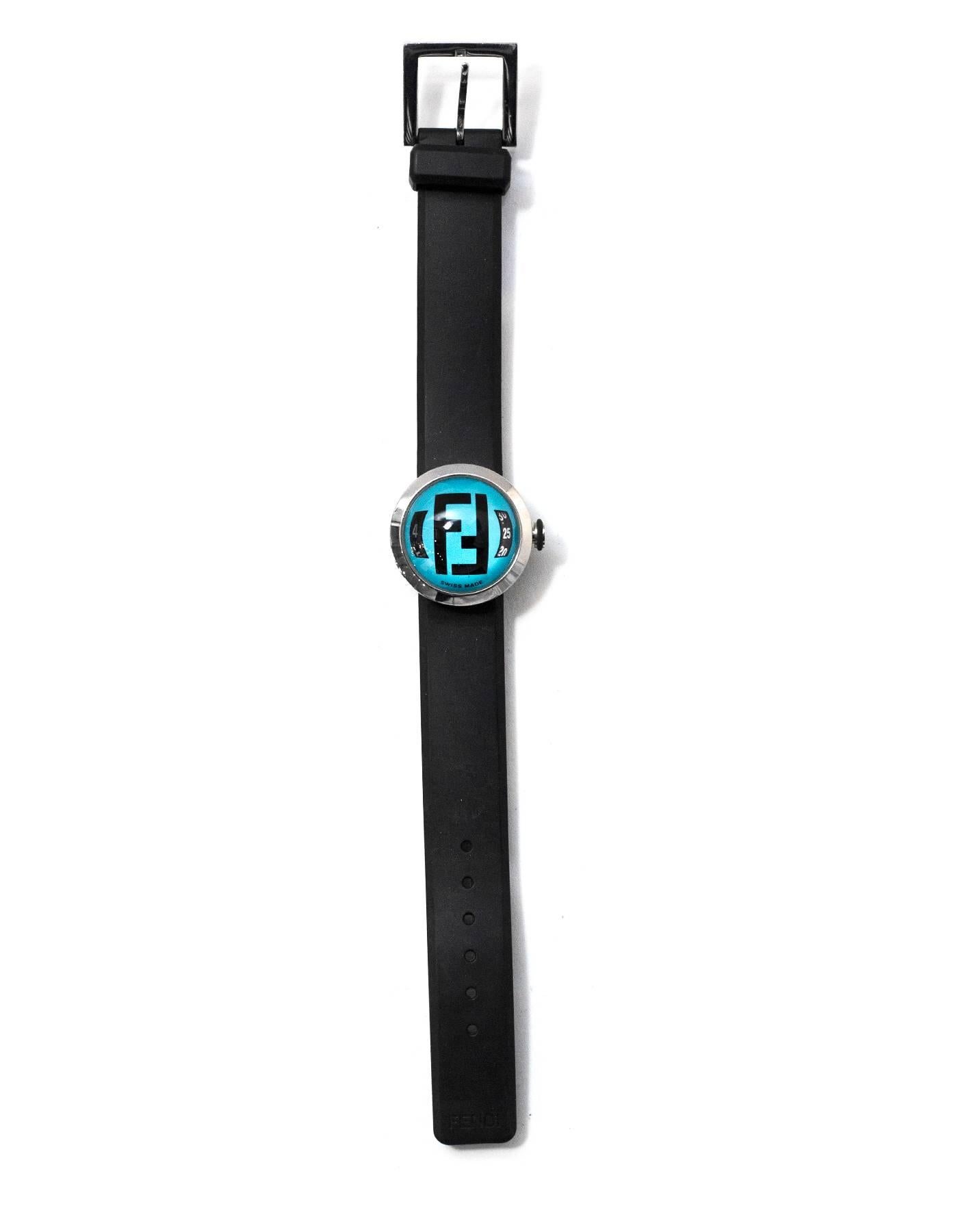 Fendi Black & Blue Bussola Bubble Watch In Excellent Condition In New York, NY