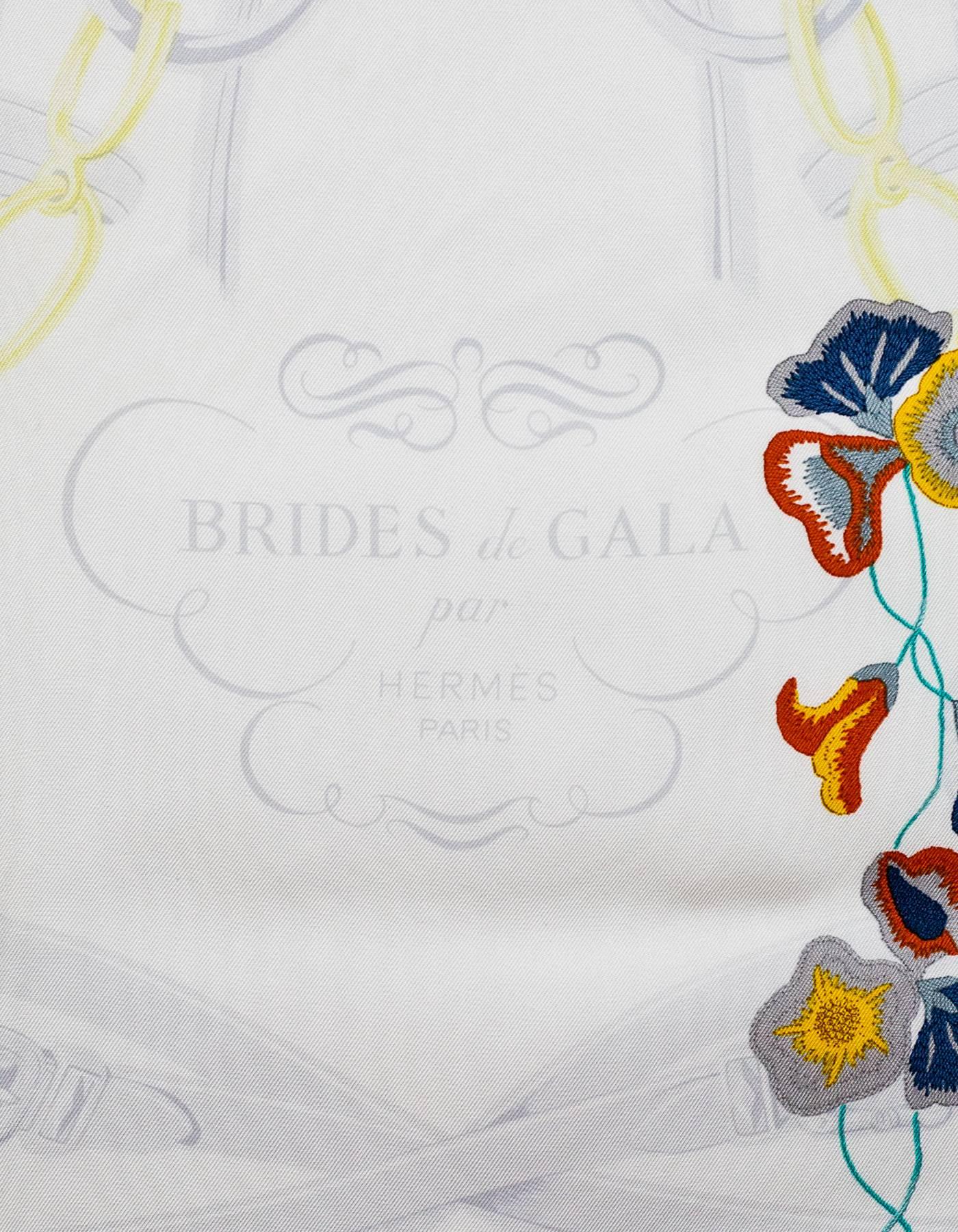 Gray Hermes Limited Edition White Floral Brides de Gala Silk 90cm Scarf with Box