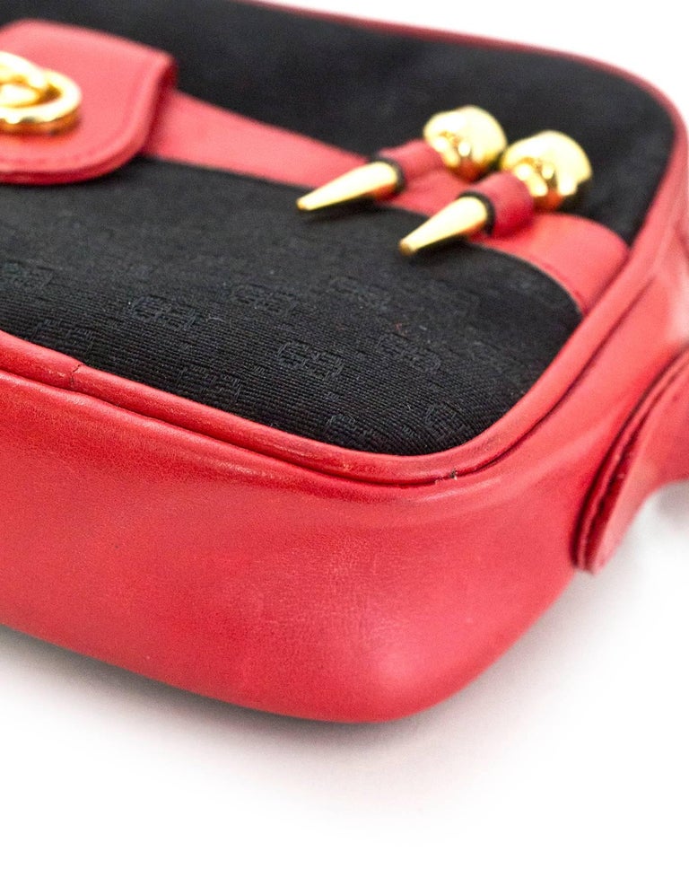 Gucci Vintage Black and Red Monogram Golf Themed Crossbody/Waist Bag
