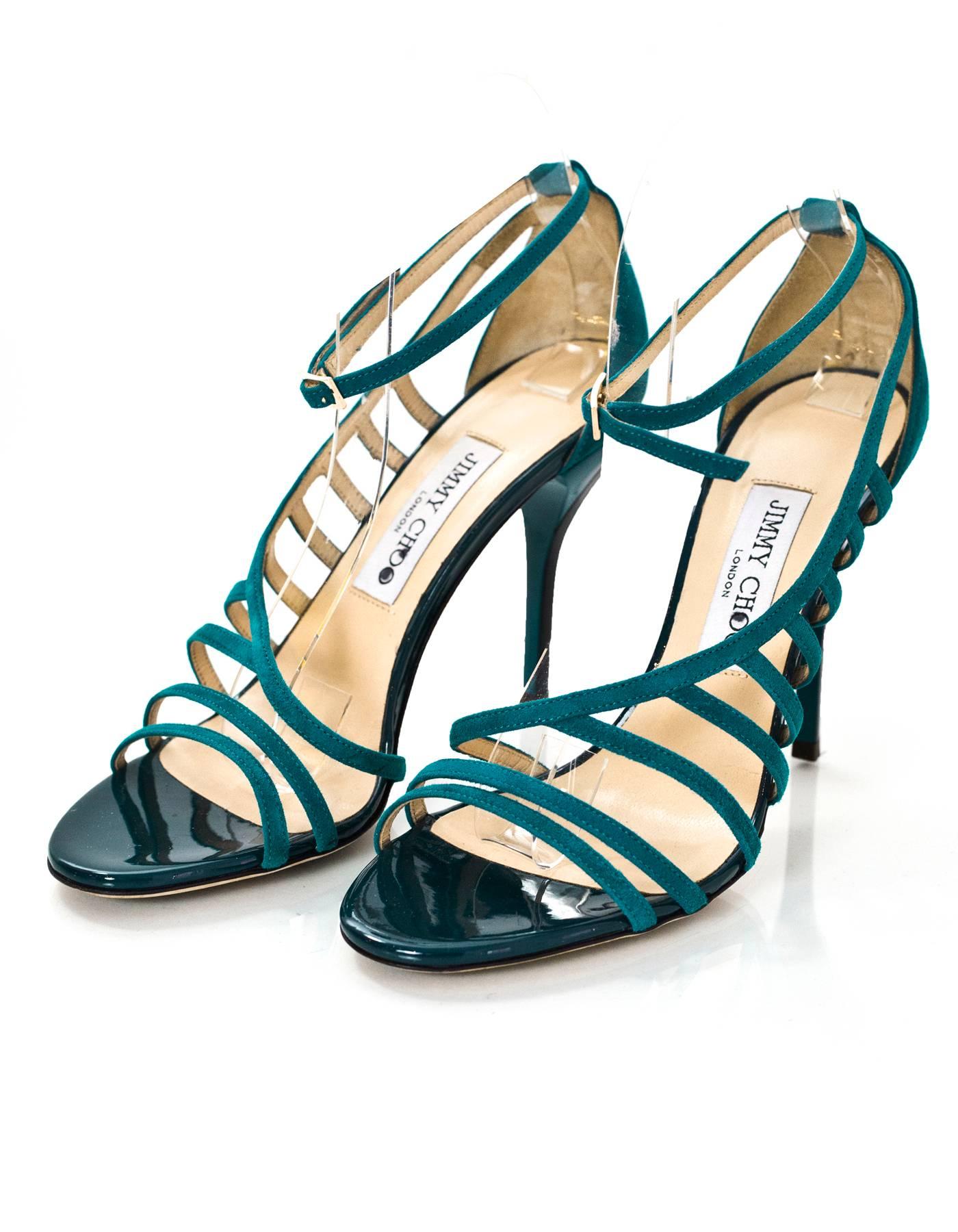 Jimmy Choo Blue Suede Strappy Sandals Sz 38

Made In: Italy
Color: Blue
Materials: Suede
Closure/Opening: Ankel strap with buckle closure
Sole Stamp: Jimmy Choo London Made in Italy 38
Overall Condition: Excellent pre-owned condition with the