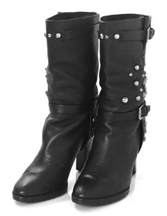 Ralph Lauren Black Leather Studded Boots Sz 8B
