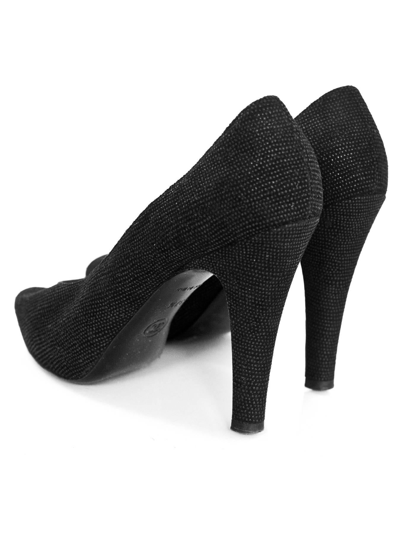 Women's Chanel Black Textured Peep-Toe Pumps Sz 37.5