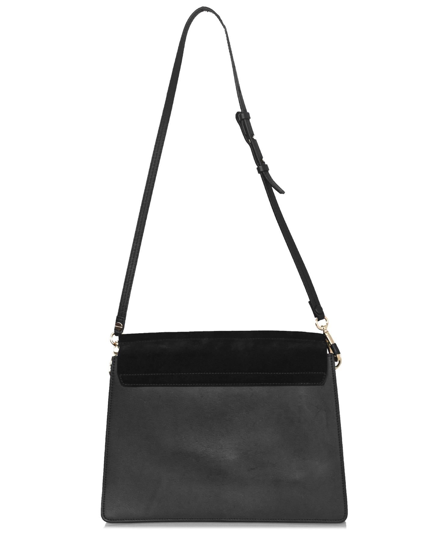 Chloe Black Leather & Suede Medium Faye Shoulder Bag In Excellent Condition In New York, NY