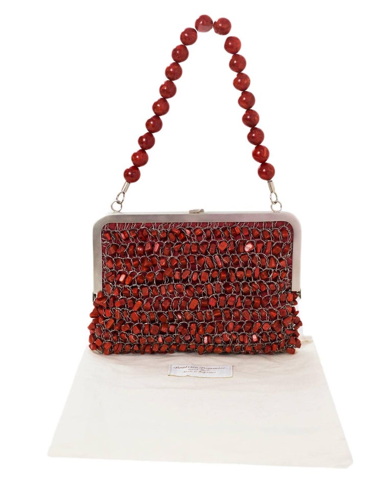 Beatrice Pommier Coral Hand-Crafted Beaded Handbag For Sale at 1stDibs