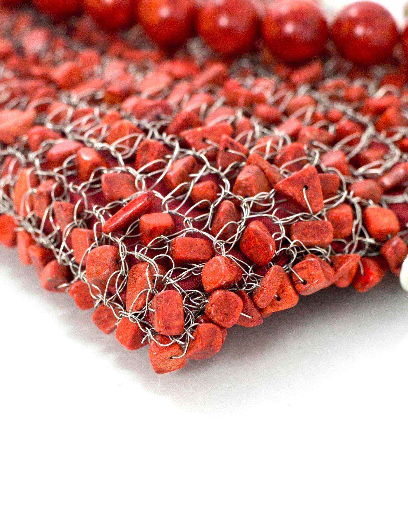 Beatrice Pommier Coral Hand-Crafted Beaded Handbag In Excellent Condition In New York, NY