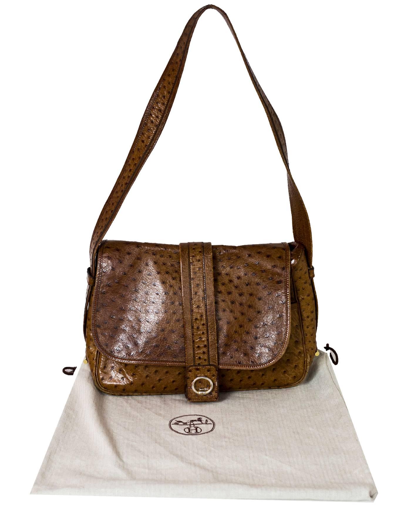 Hermes Vintage Brown Ostrich Shoulder Bag with Dust Bag 6