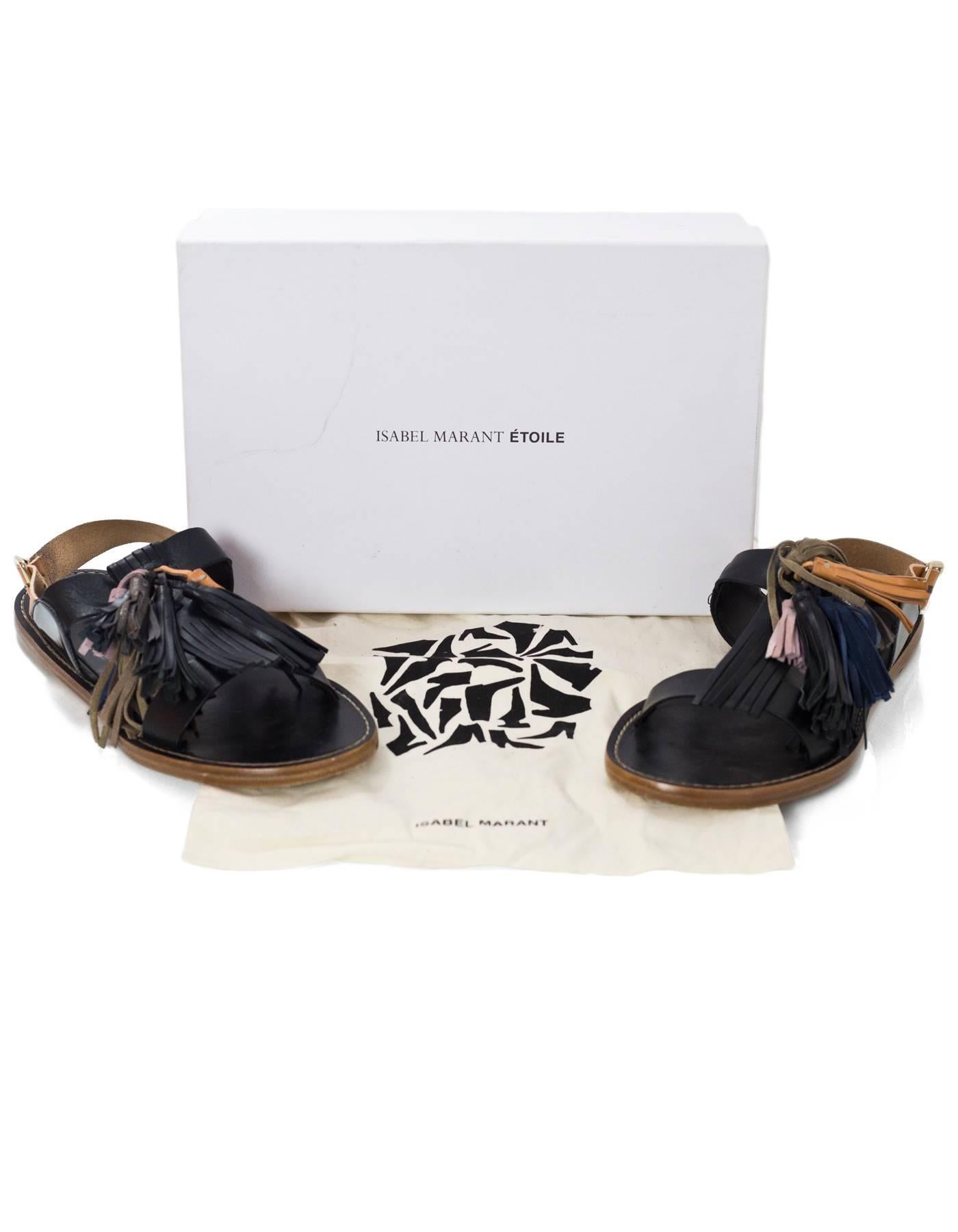 Etoile Isabel Marant Black & Multi Color Pompons Tassel Sandals Sz 41 with  2