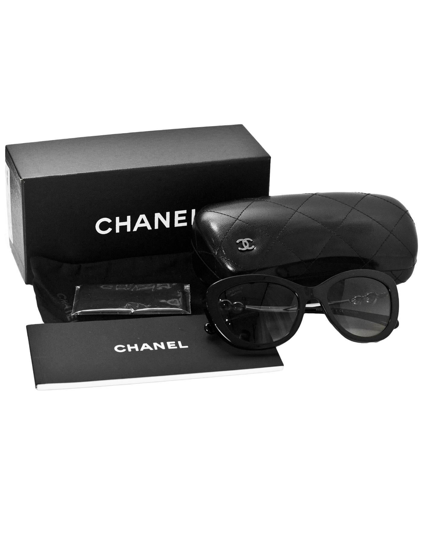 Chanel Black Cat-Eye Polarized Sunglasses with Pearl Arms with Box rt. $650 1