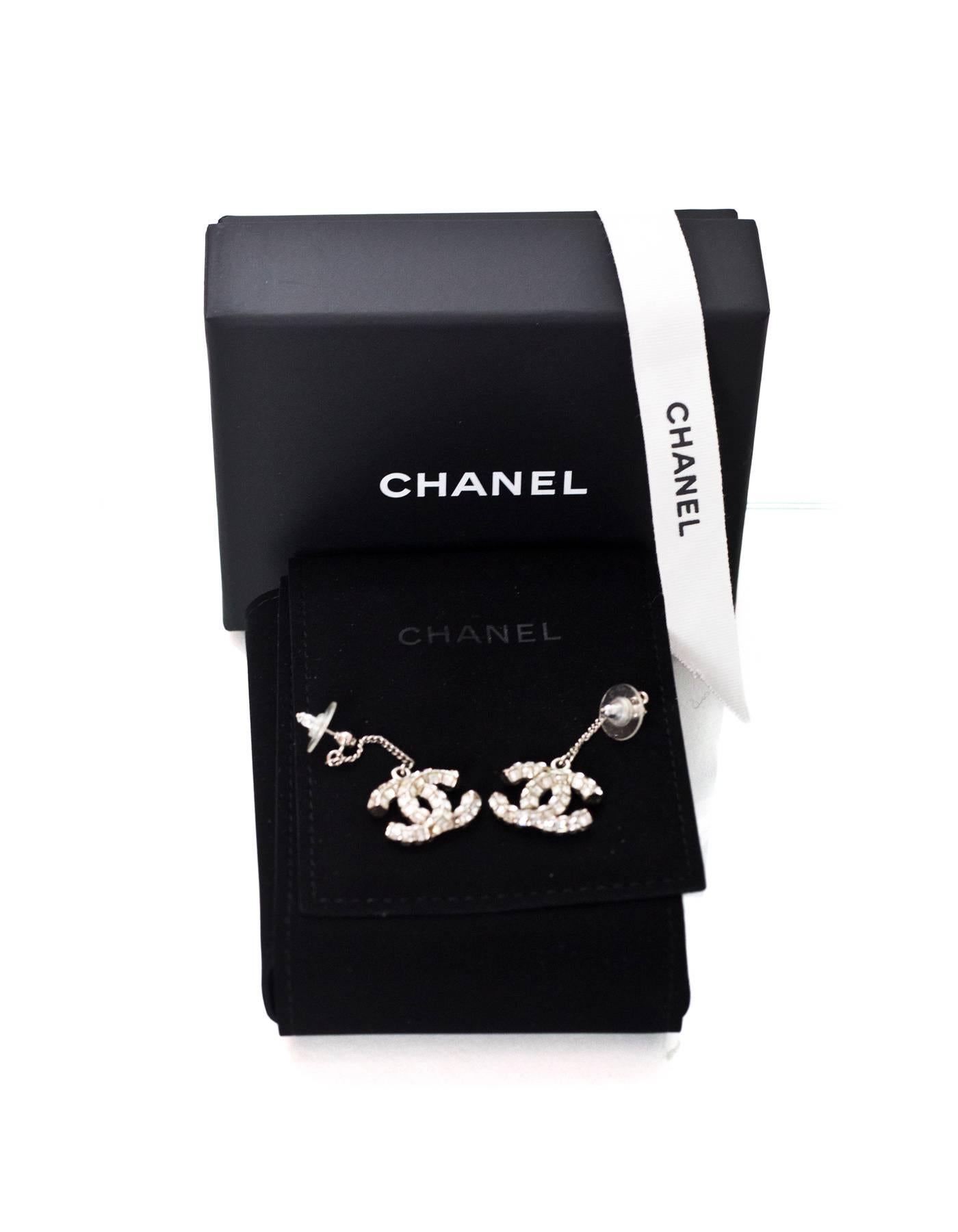 Chanel Crystal CC Drop Earrings with Box In Good Condition In New York, NY
