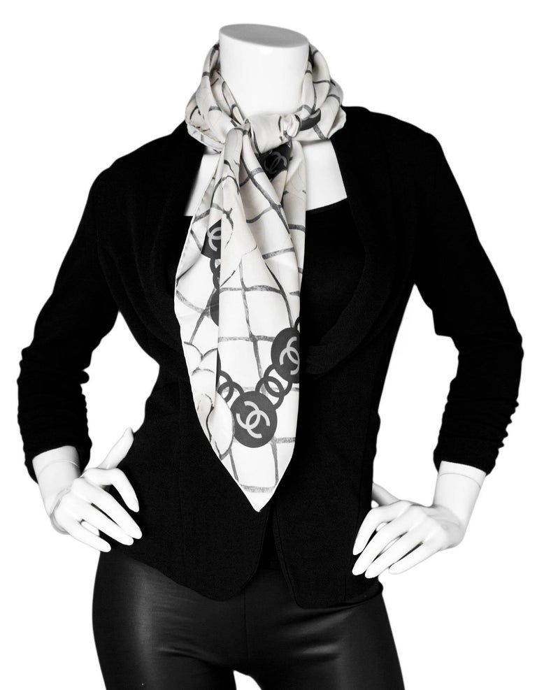 CC Square Scarf 110 CM In White Mix Black Camellia Print Cashmere Silk 296623 main image 0
