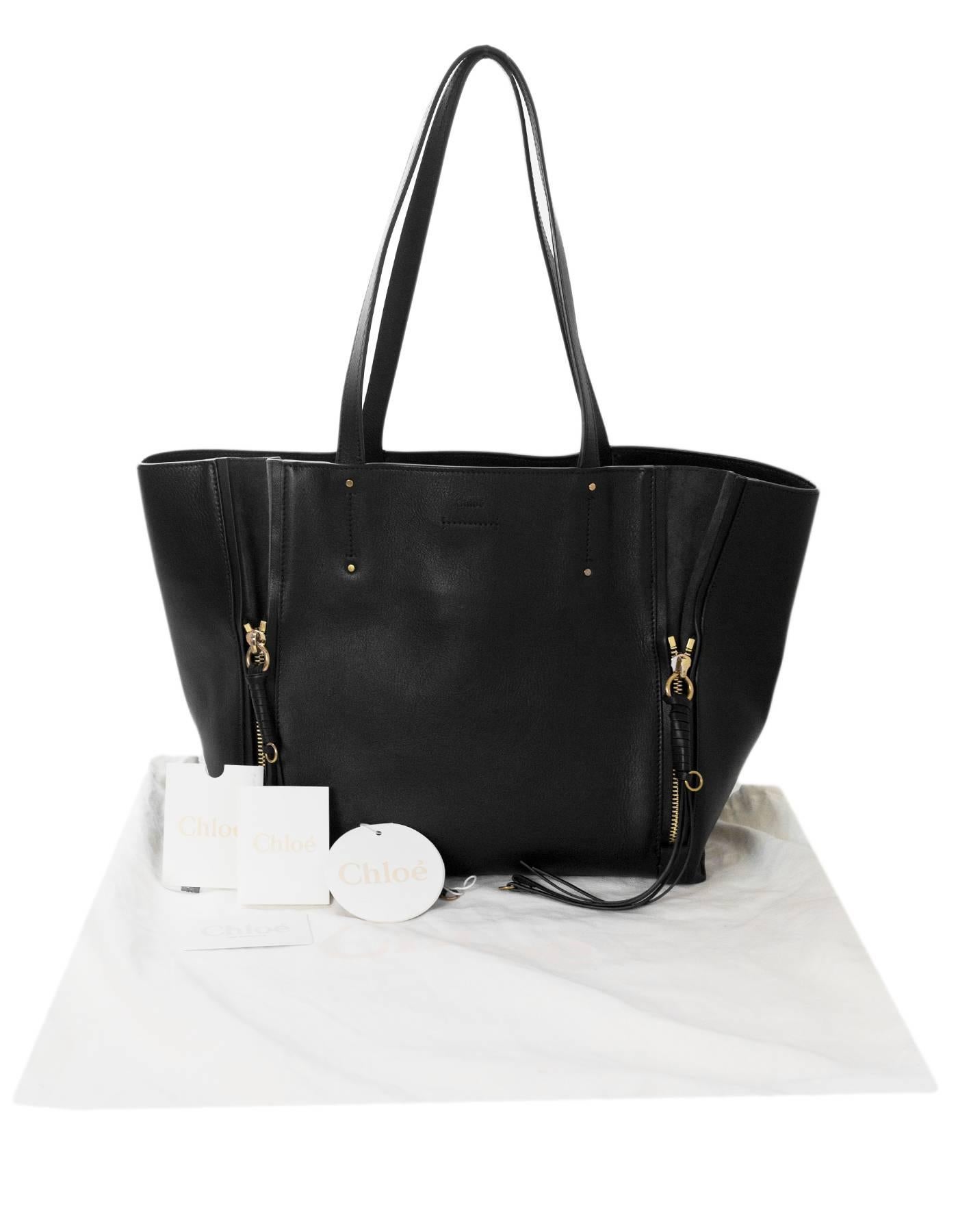 Chloe Black Medium Milo Calfskin Leather Zipper Tote Bag 2